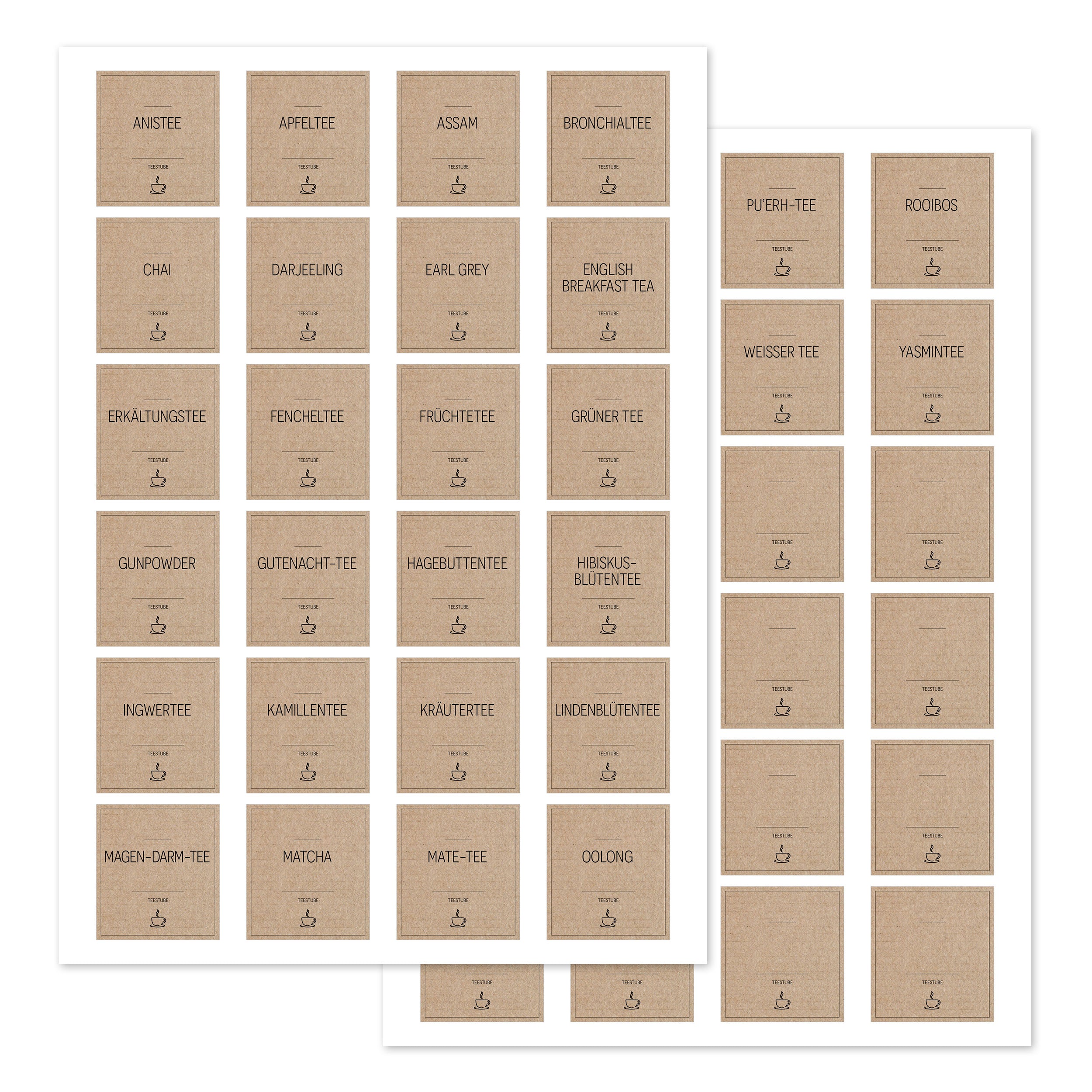 Aufkleber für Teedosen – Tee-Etiketten (Set mit 48 Aufklebern)