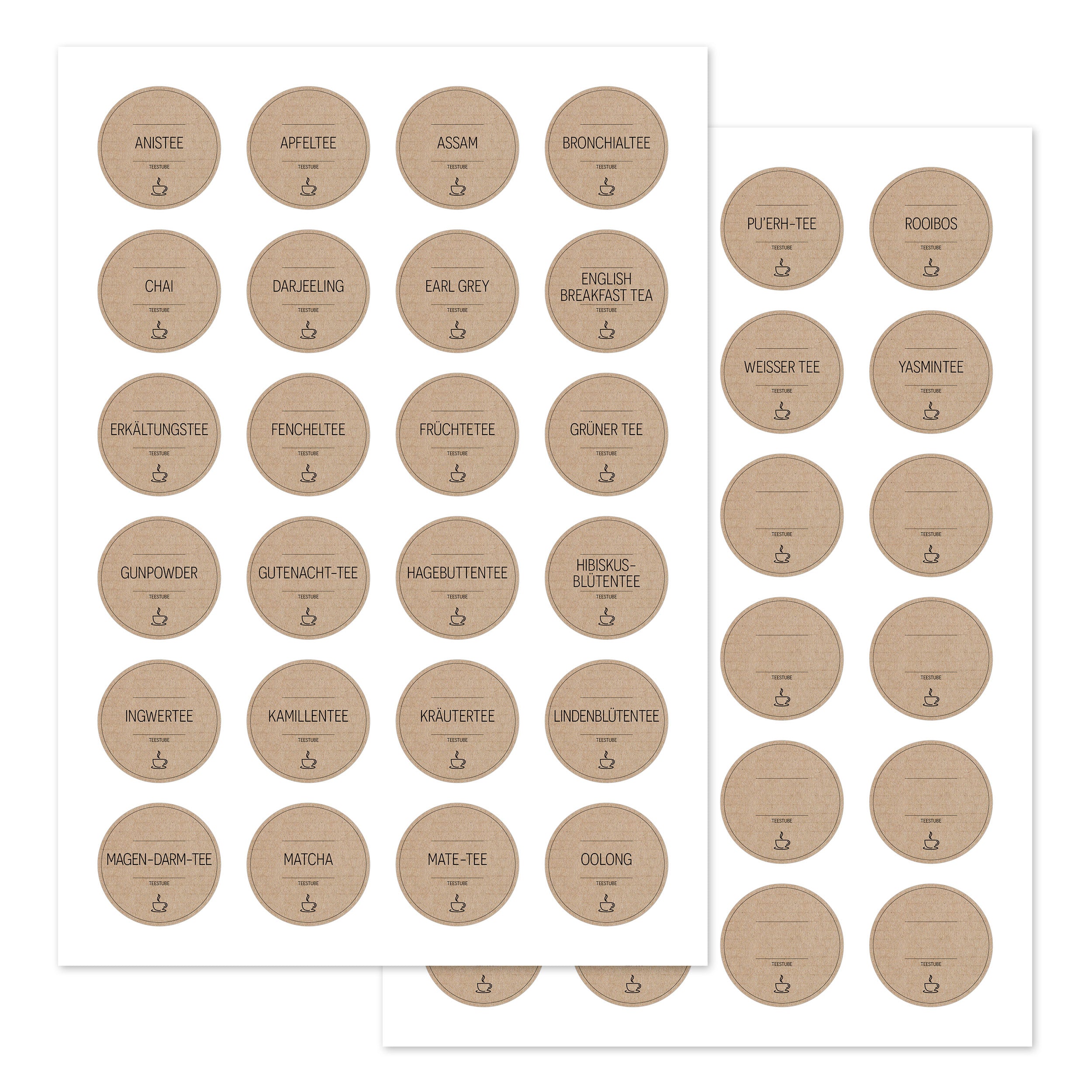 Aufkleber für Teedosen – Tee-Etiketten (Set mit 48 Aufklebern)