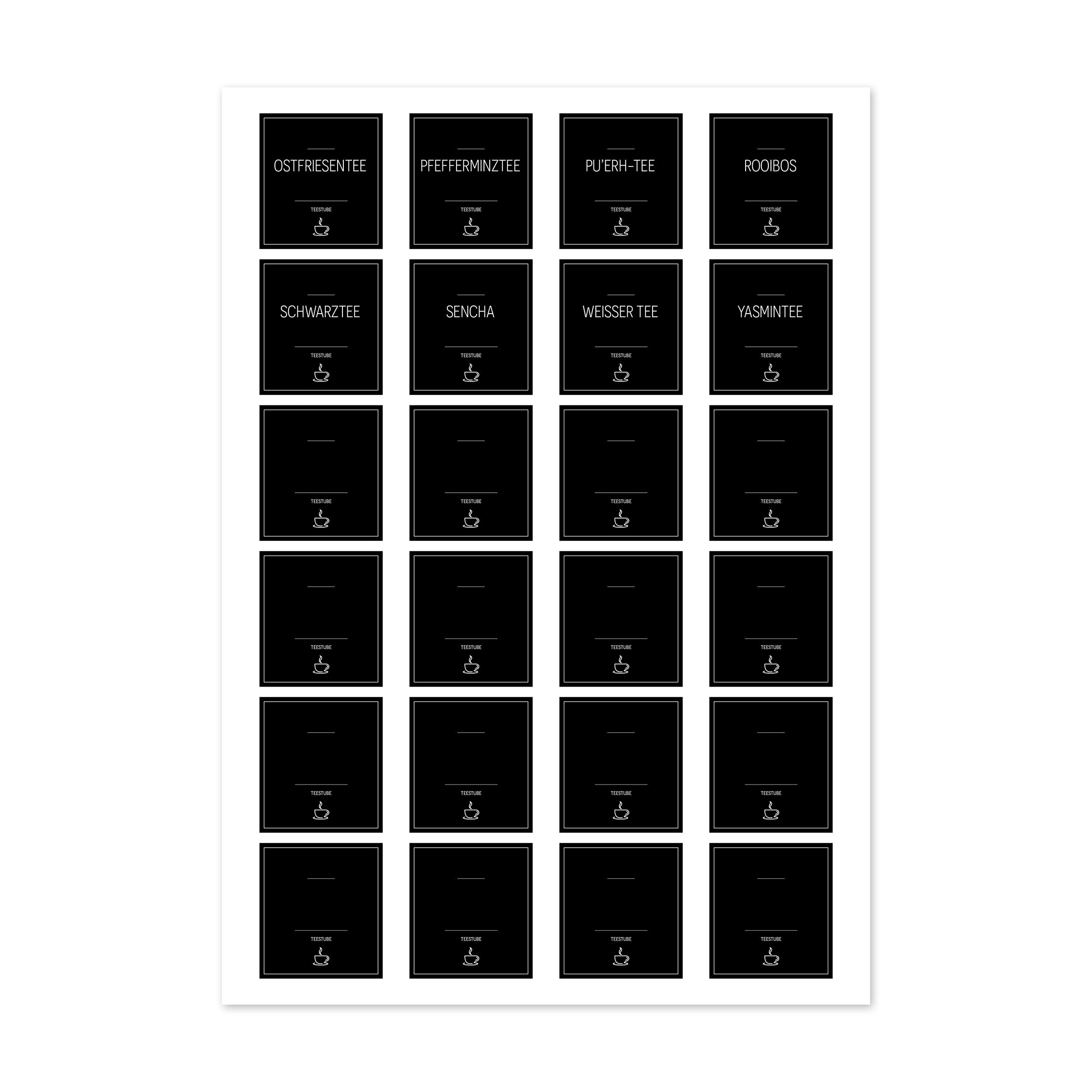 Aufkleber für Teedosen – Tee-Etiketten (Set mit 48 Aufklebern)