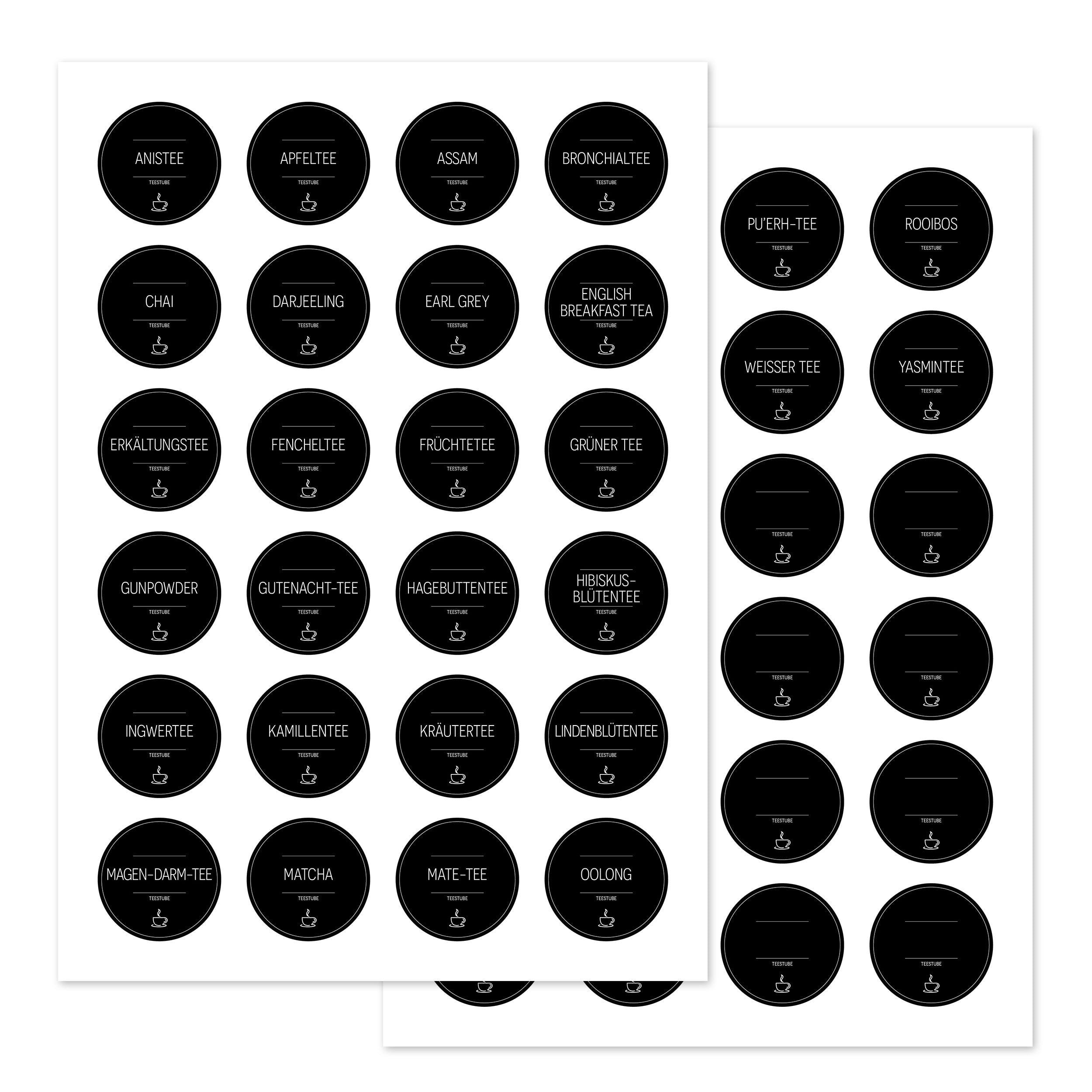 Aufkleber für Teedosen – Tee-Etiketten (Set mit 48 Aufklebern)
