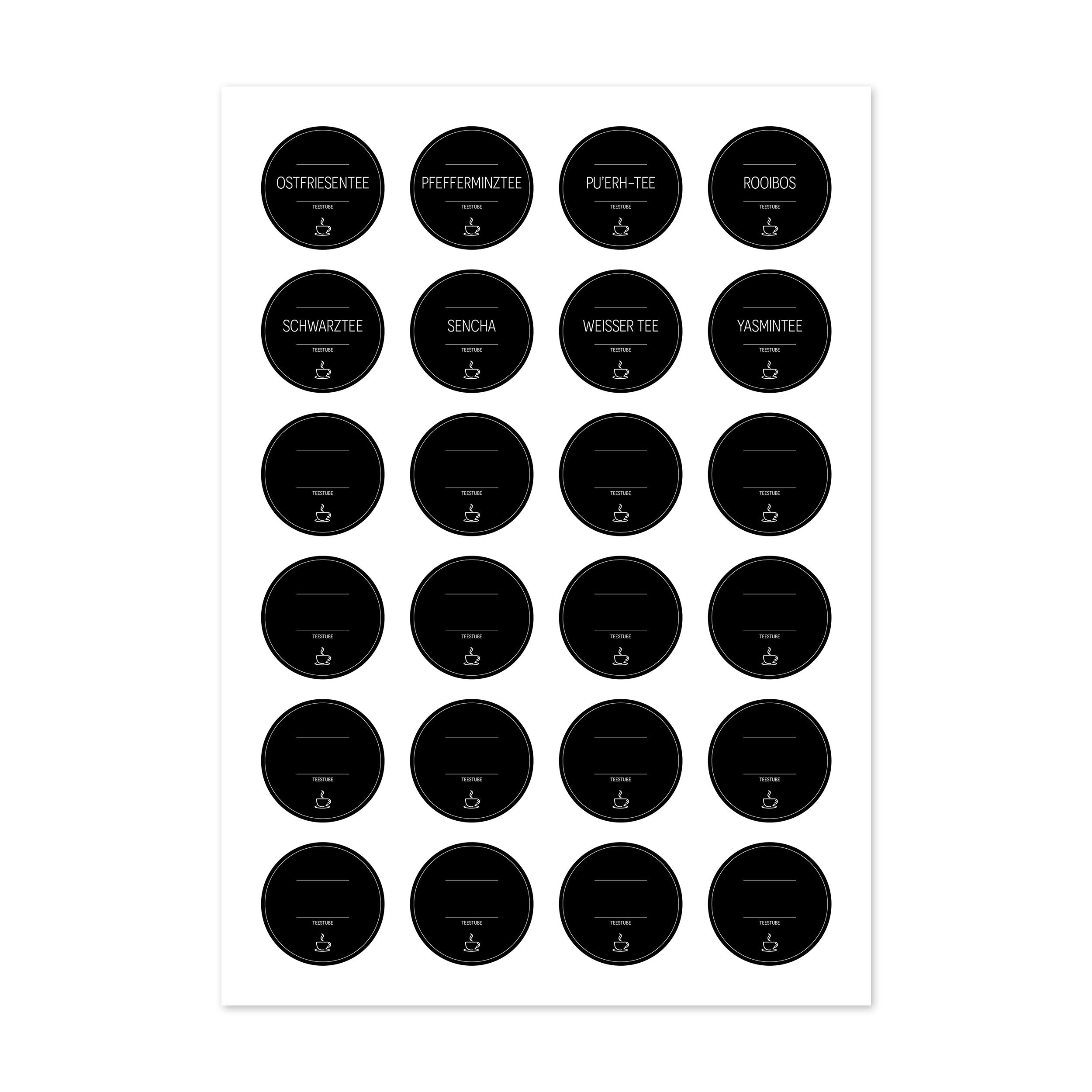 Aufkleber für Teedosen – Tee-Etiketten (Set mit 48 Aufklebern)