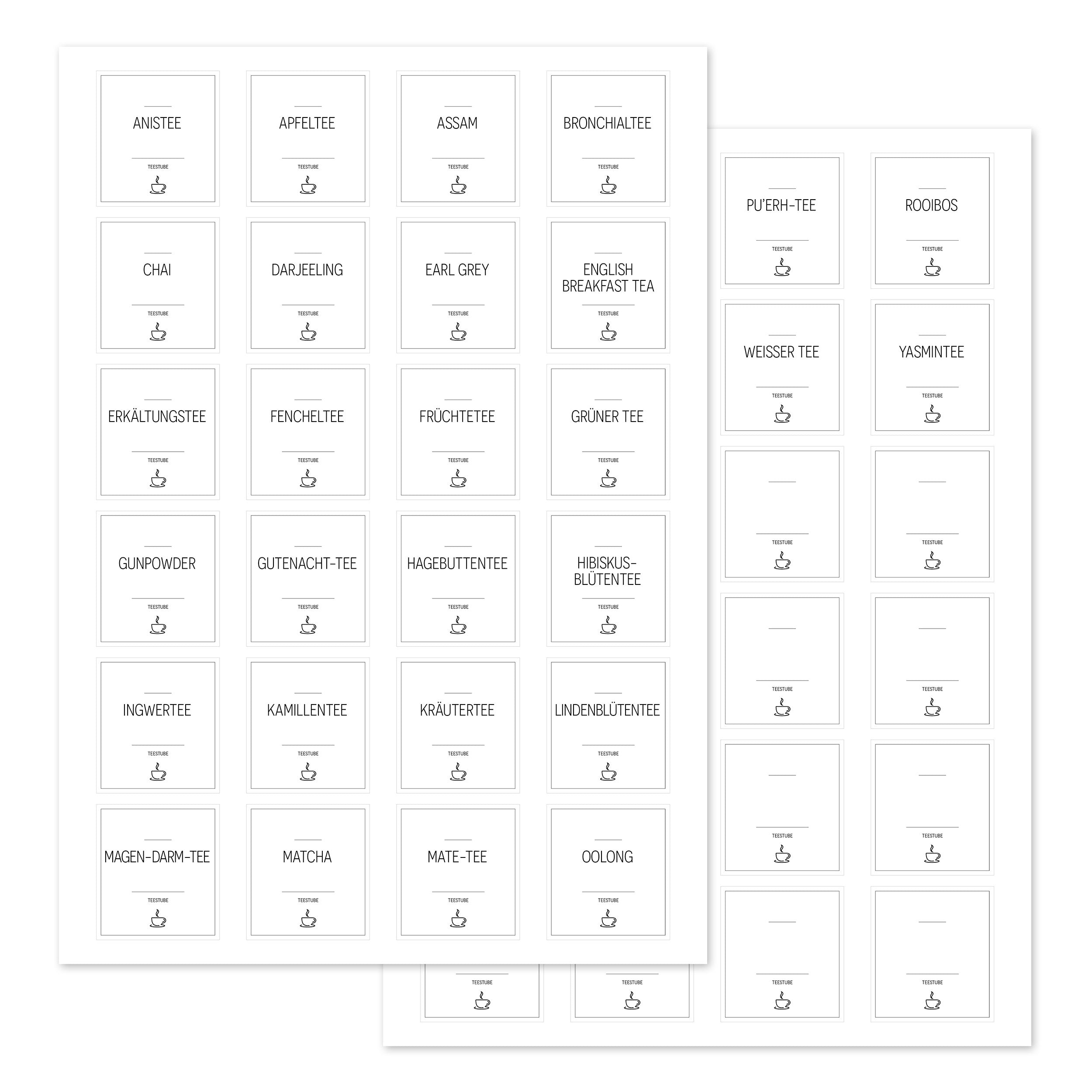Aufkleber für Teedosen – Tee-Etiketten (Set mit 48 Aufklebern)