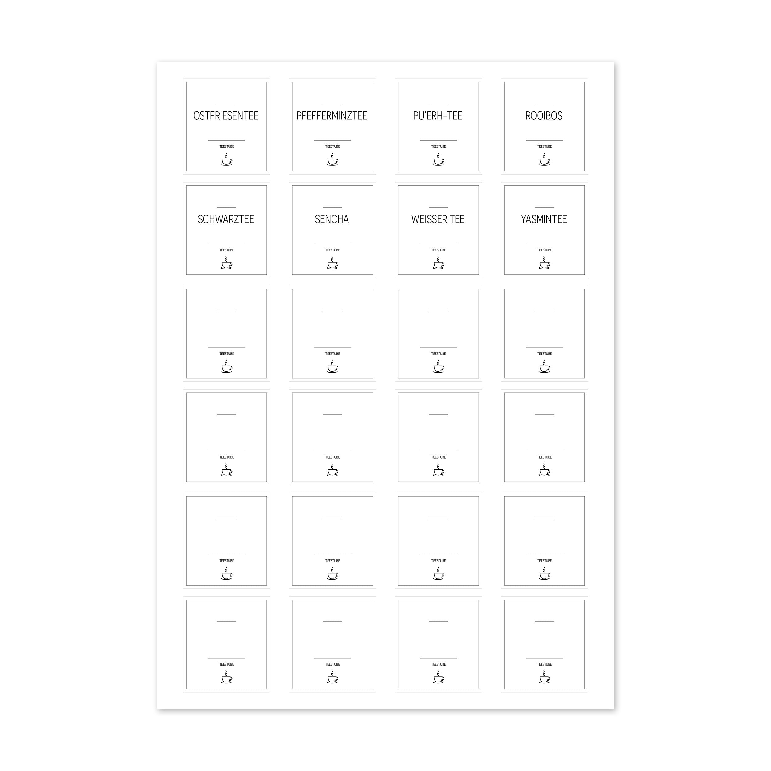 Aufkleber für Teedosen – Tee-Etiketten (Set mit 48 Aufklebern)