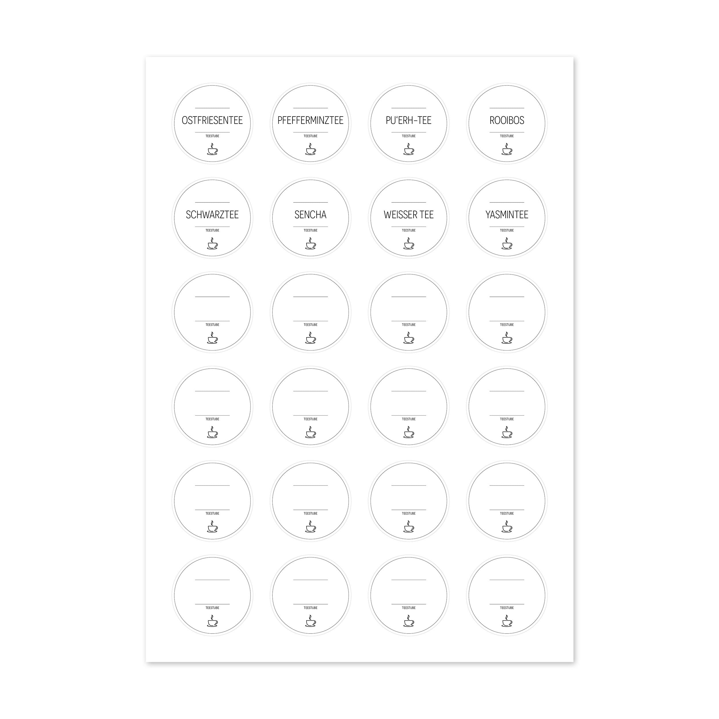 Aufkleber für Teedosen – Tee-Etiketten (Set mit 48 Aufklebern)