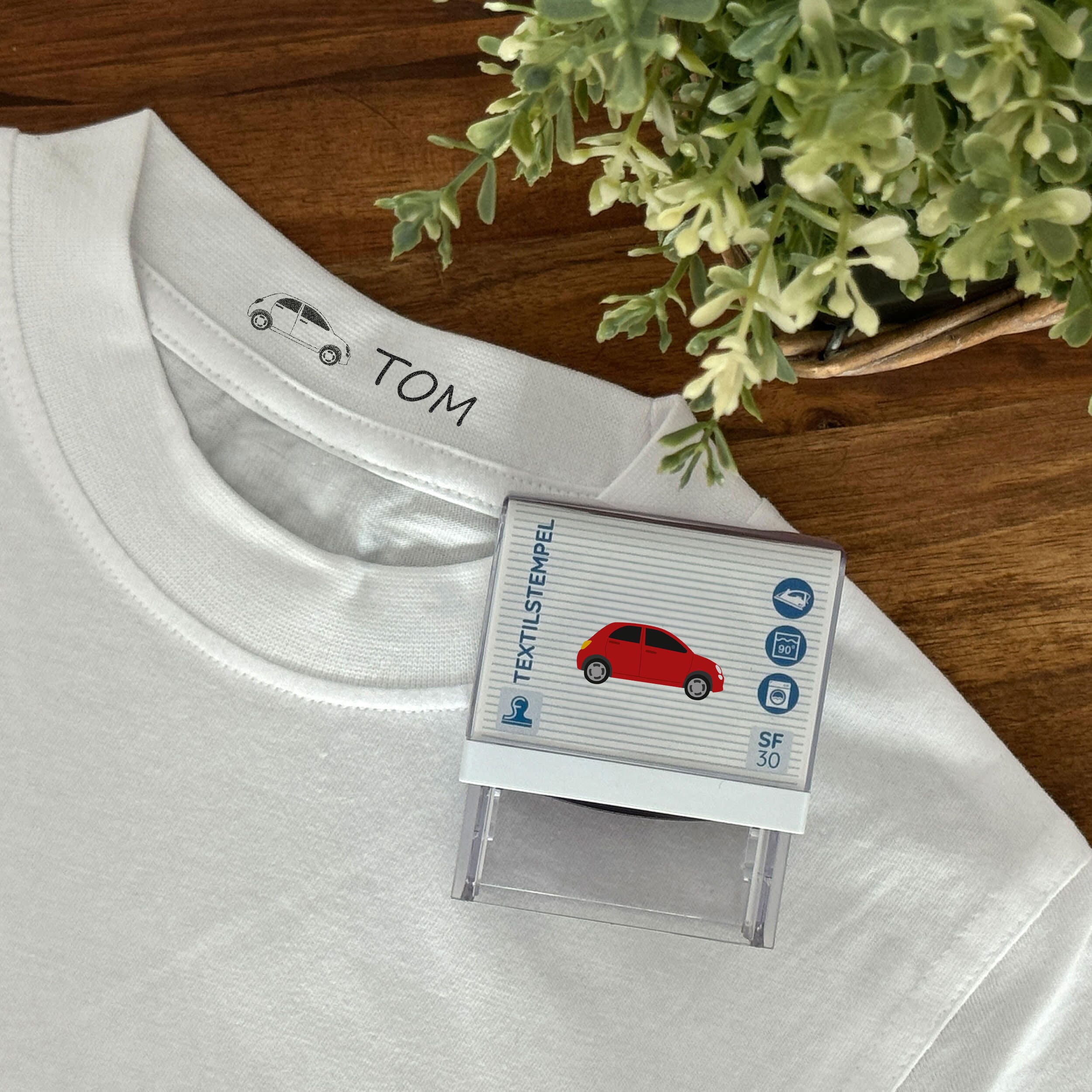 Kinder-Textilstempel SF30 mit Motiv und Personalisierung, 47x18 mm, für individuelle Stoffmarkierungen, von stempel-fabrik.de