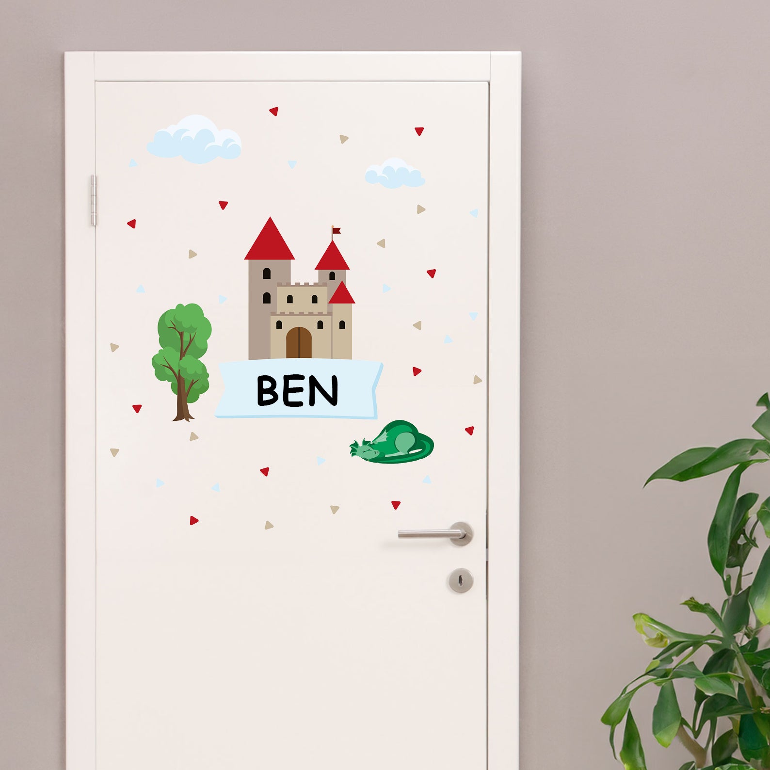 Individualisierbarer Türaufkleber mit Burgmotiv für Kinderzimmer, Wandtattoo von aufkleberdrucker.de, detailreiche Wanddekoration