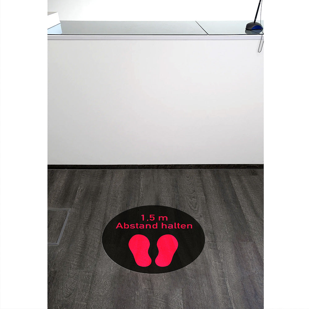 Rosa Fußbodenaufkleber zum Abstand halten, 1,5 m, 300x300 mm, für soziale Distanz auf glattem Boden, von aufkleberdrucker.de
