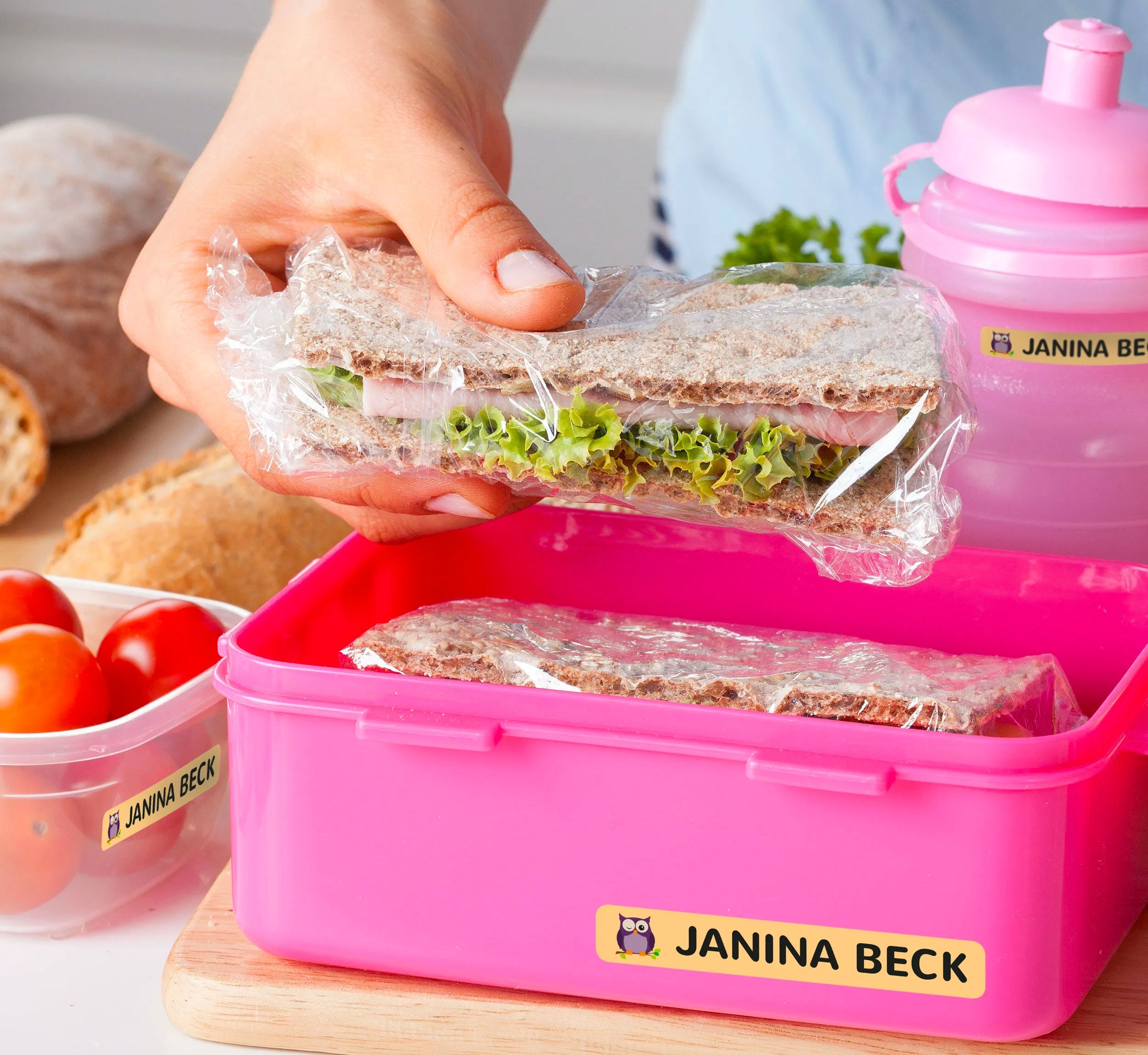 Set von 260 bunten Namensaufklebern für Kinder in drei Größen, ideal für Schul- und Kindergartenetiketten, von aufkleberdrucker.de