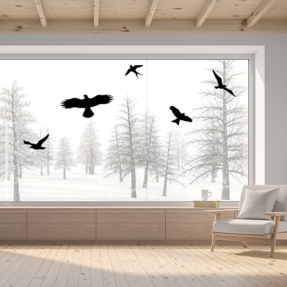 Schwarz-weißer Vogel-Silhouetten-Aufkleber, Set mit 2 Bögen, geeignet für Fensterdekoration, aufkleberdrucker.de