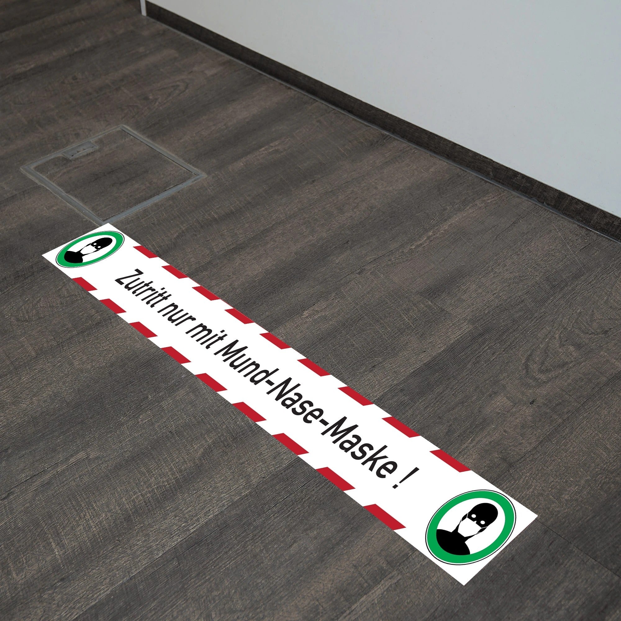 Fußbodenaufkleber - Zutritt nur mit Mund-Nase-Maske (1000x100 mm)