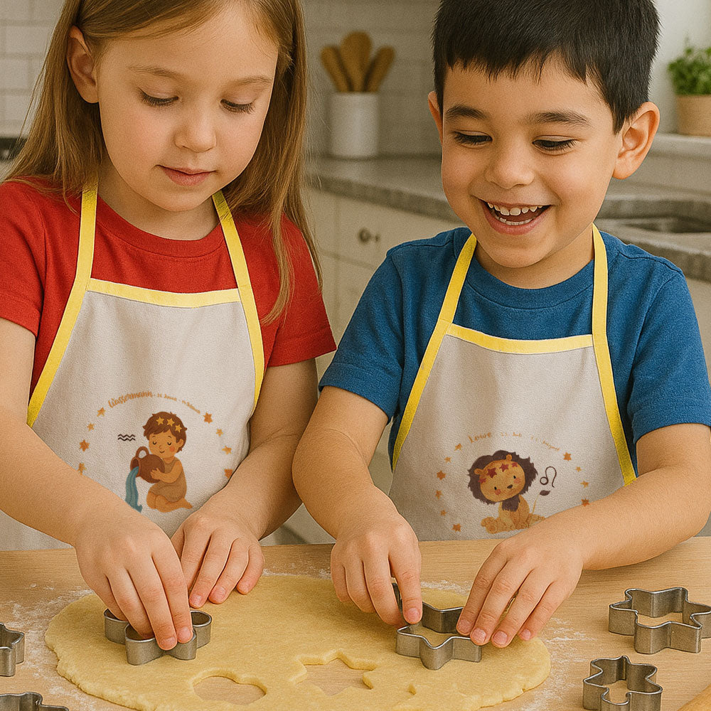 Bunte Kinderschürze mit individuellem Druck, für Kinder zum Malen und Basteln, von kinder-druckerei.de.