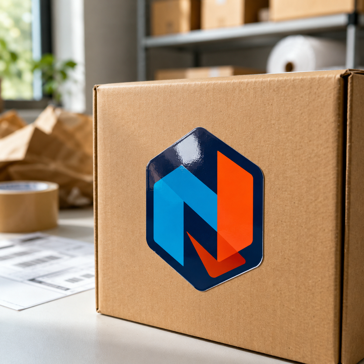 Glänzender Logo-Aufkleber 10x10 cm aus Orafol 3164 auf Karton, zeigt das reflektierende Design.