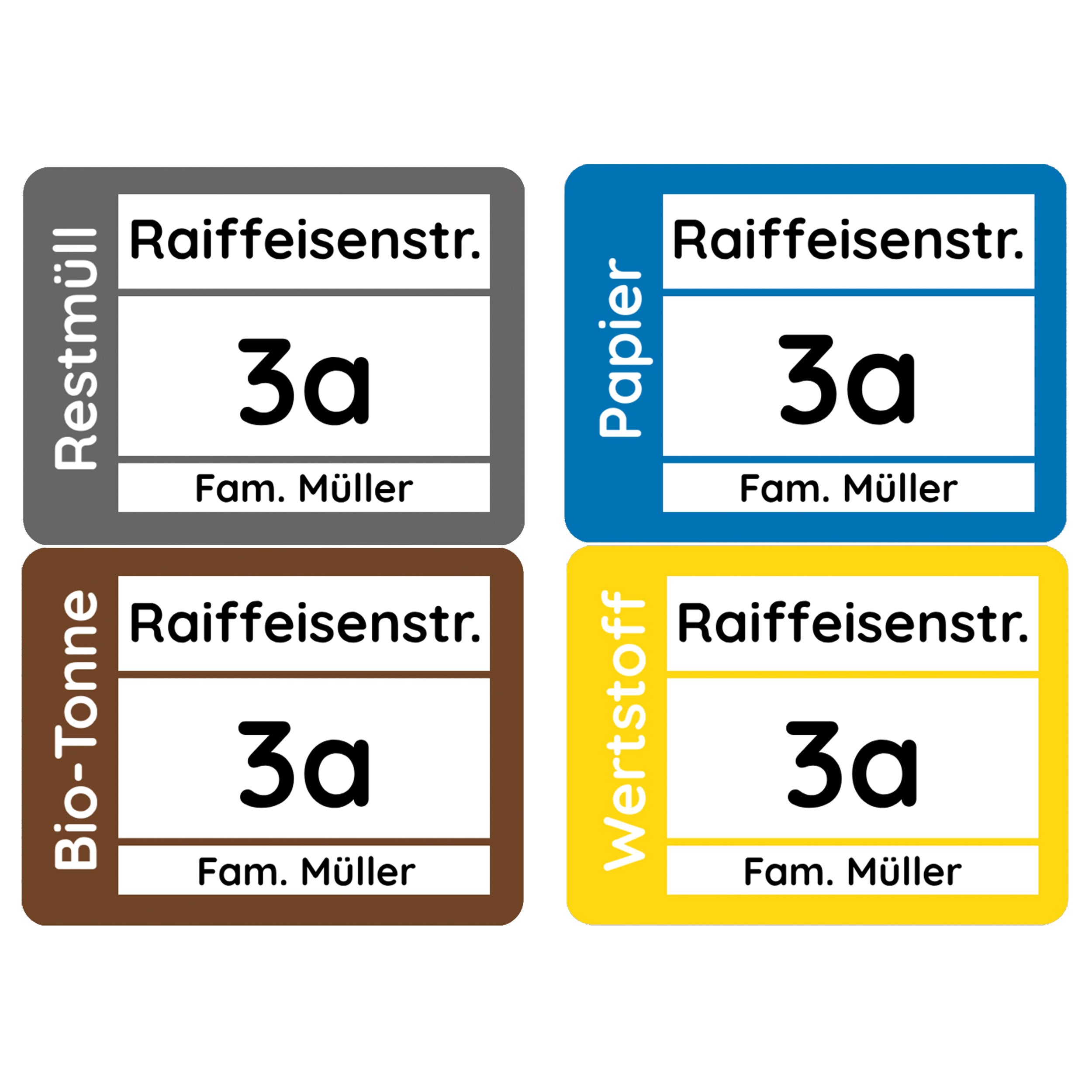Mülltonnenaufkleber Set 4 Stück – personalisierbar – 19x14 cm – wetterfest & individuell gestaltbar
