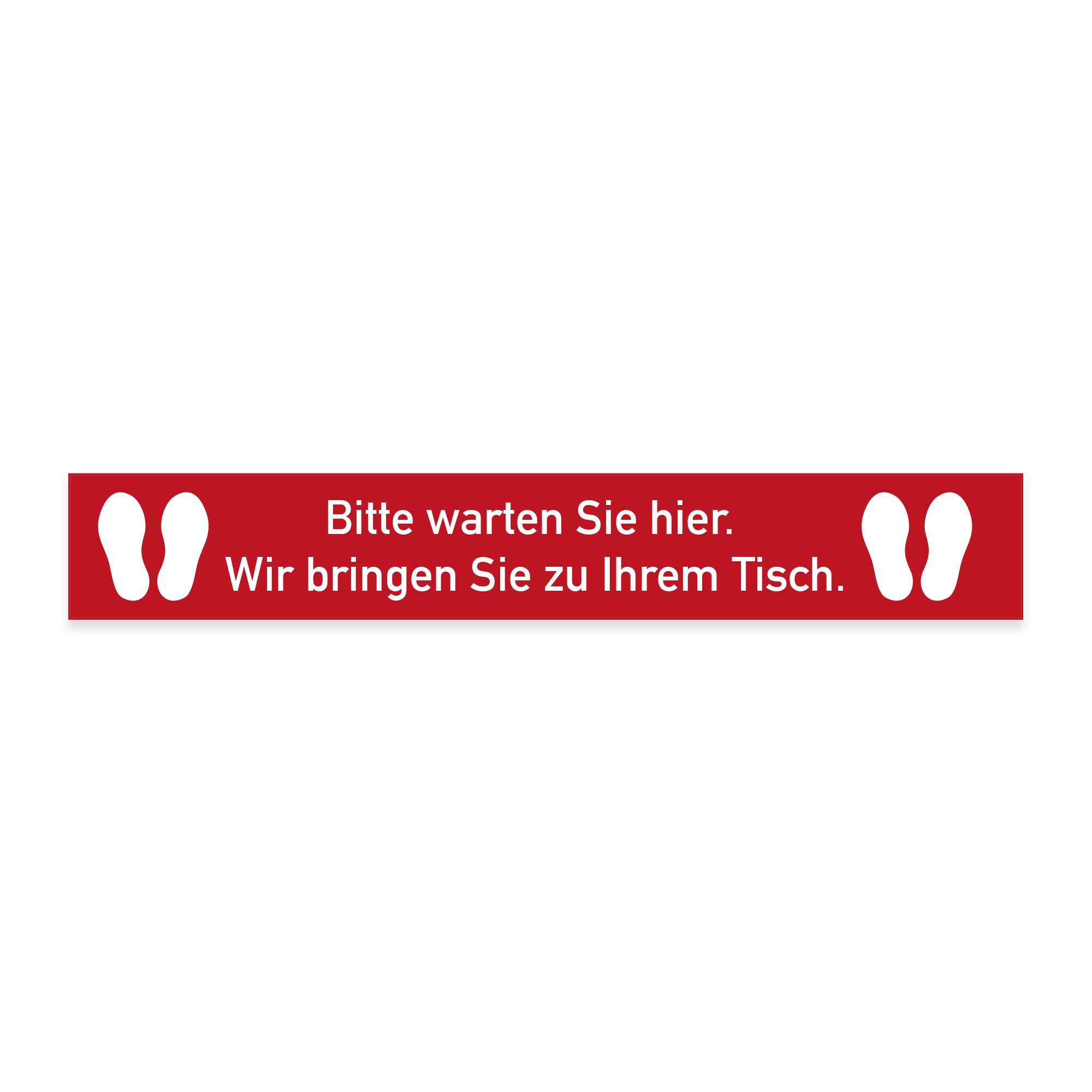 Fußbodenaufkleber Rot - Bitte warten Sie Hier. Wir bringen Sie zu Ihrem Tisch. (1000x150 mm)