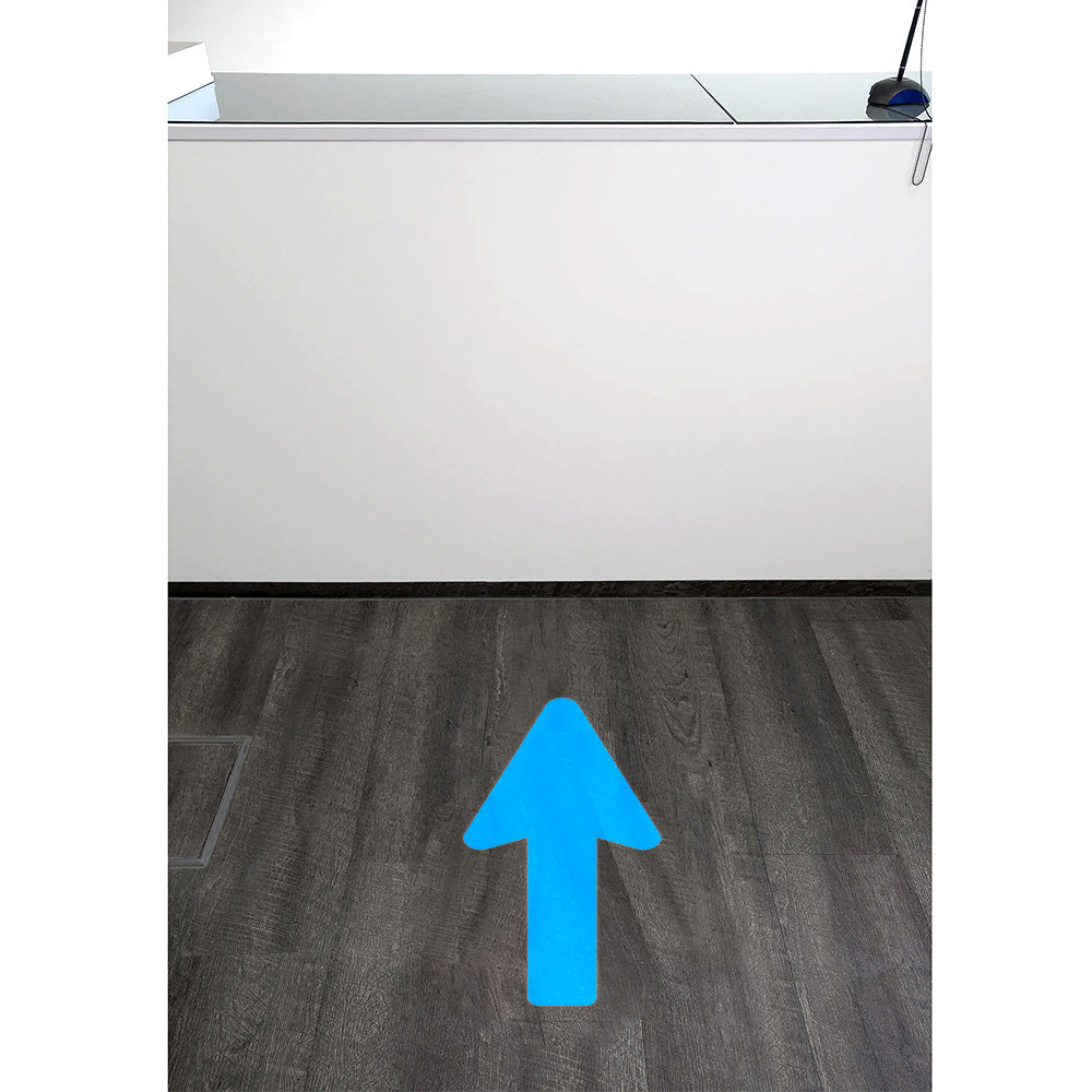 Zwei Fußbodenaufkleber mit Pfeil in 400x160 mm für Richtungswege, aufkleberdrucker.de, klare Pfeilmarkierung auf Boden.