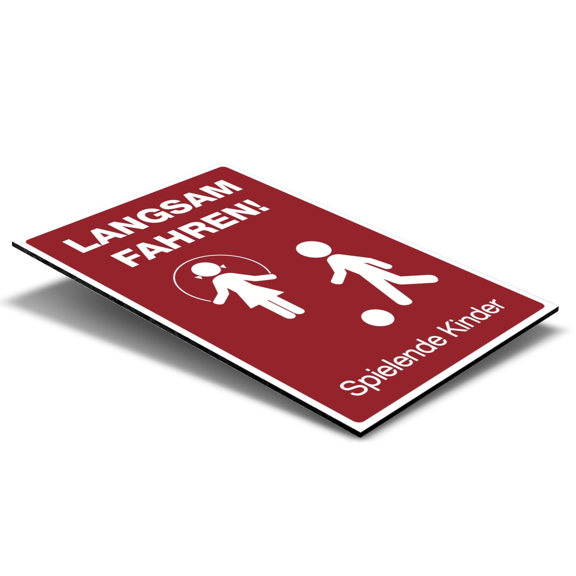 Schild "Langsam Fahren! Spielende Kinder" mit Piktogramm, wetterfestes Verkehrszeichen für Schulwege und Spielstraßen