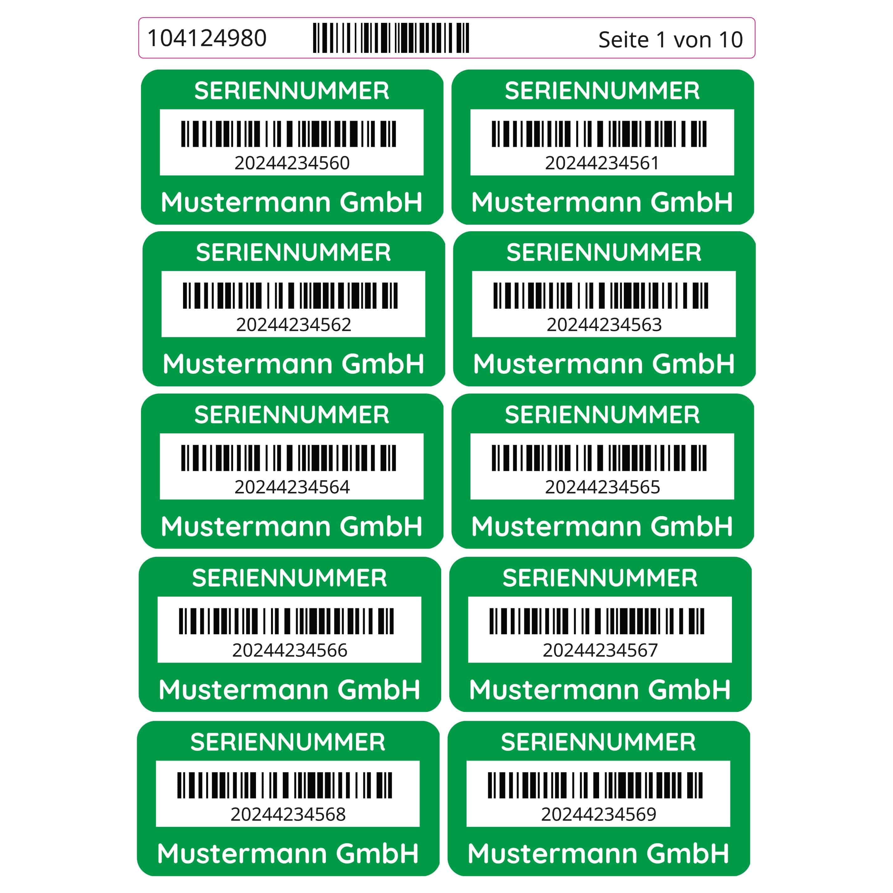 Hundert Seriennummern-Aufkleber, 48x24 mm, fortlaufend nummeriert, für Inventar- und Seriennummern, aufkleberdrucker.de