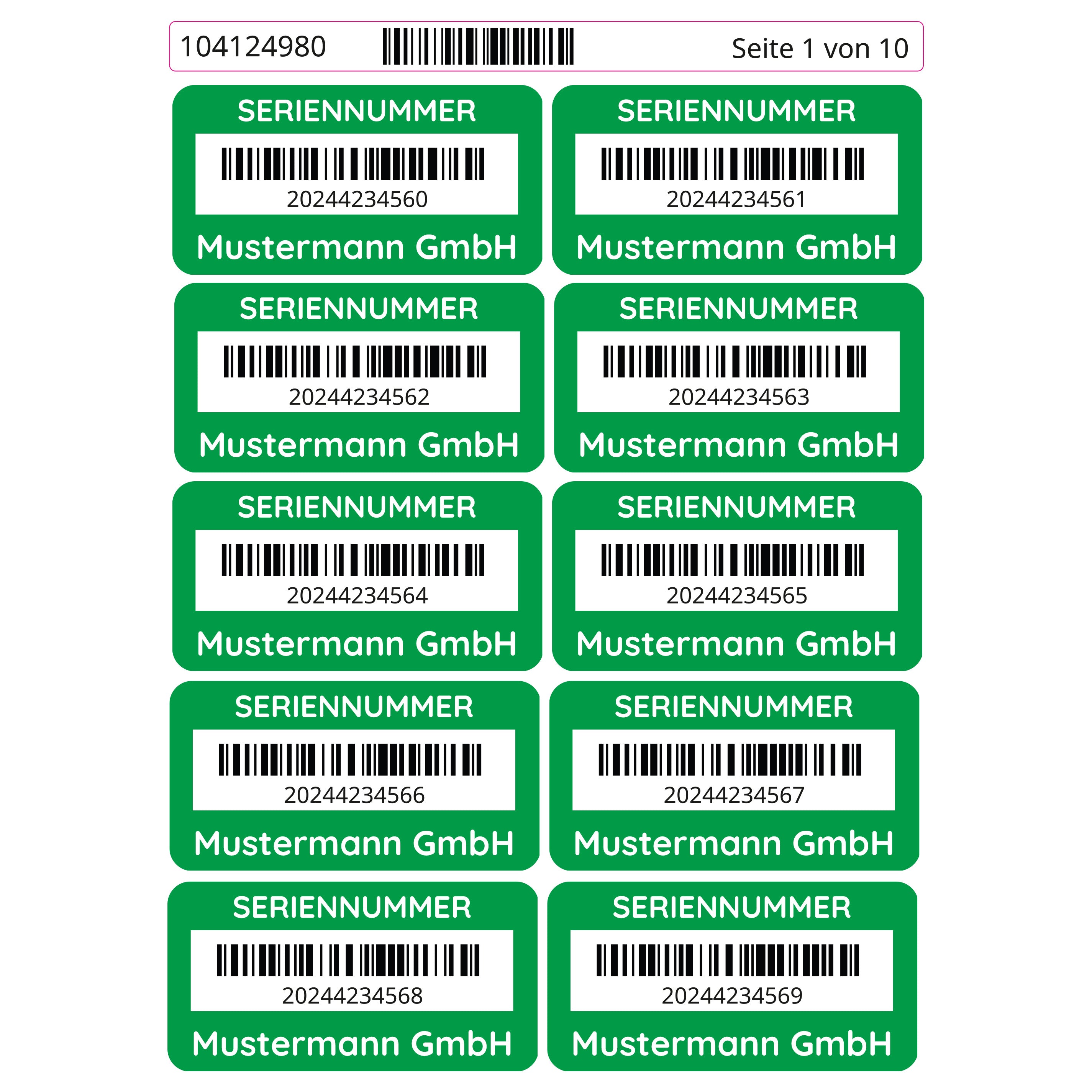Seriennummern Aufkleber, 100 Stück, 48x24 mm, mit fortlaufender Nummer, aufkleberdrucker.de, für Inventar und Organisation