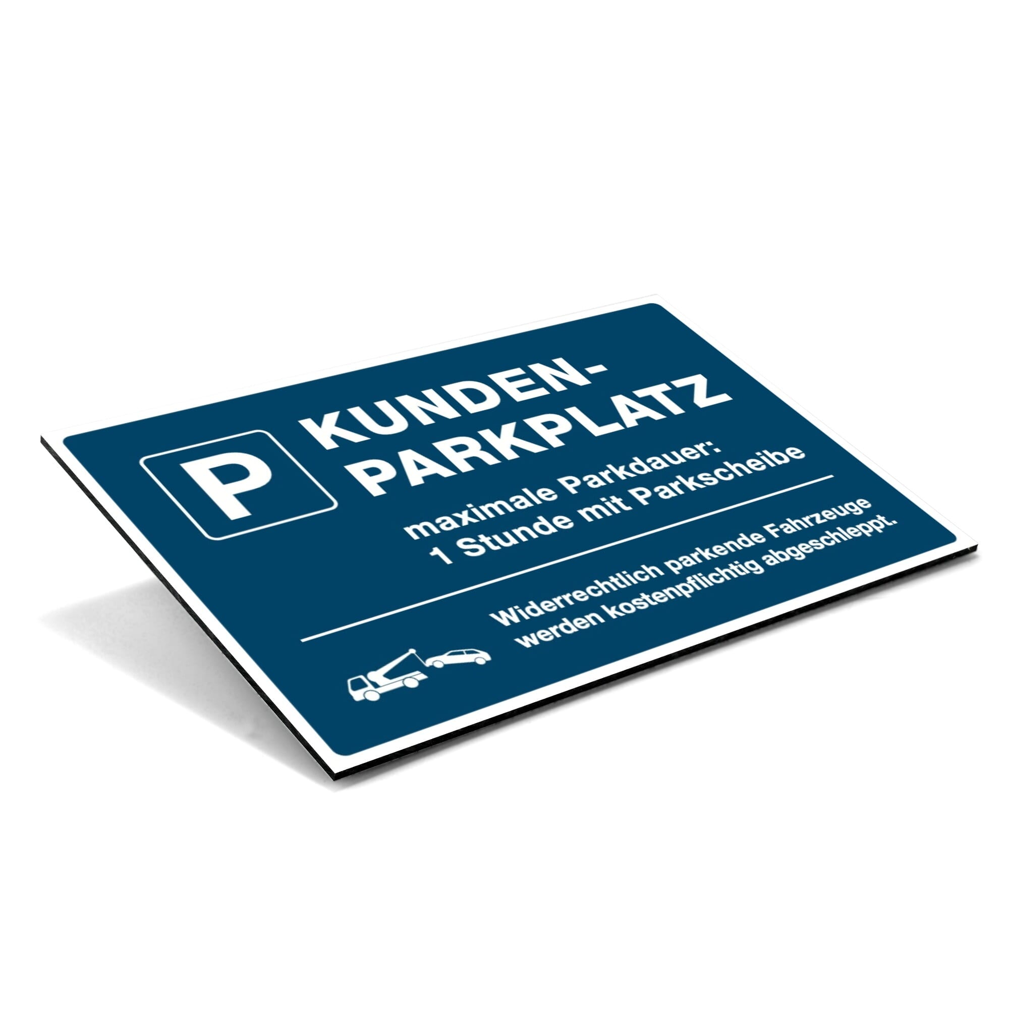 Blauer Aluminium-Verbundschild für Kunden-Parkplatz mit maximaler Parkdauer, 300x200 mm, zeigt Parkplatz- und Zeithinweis