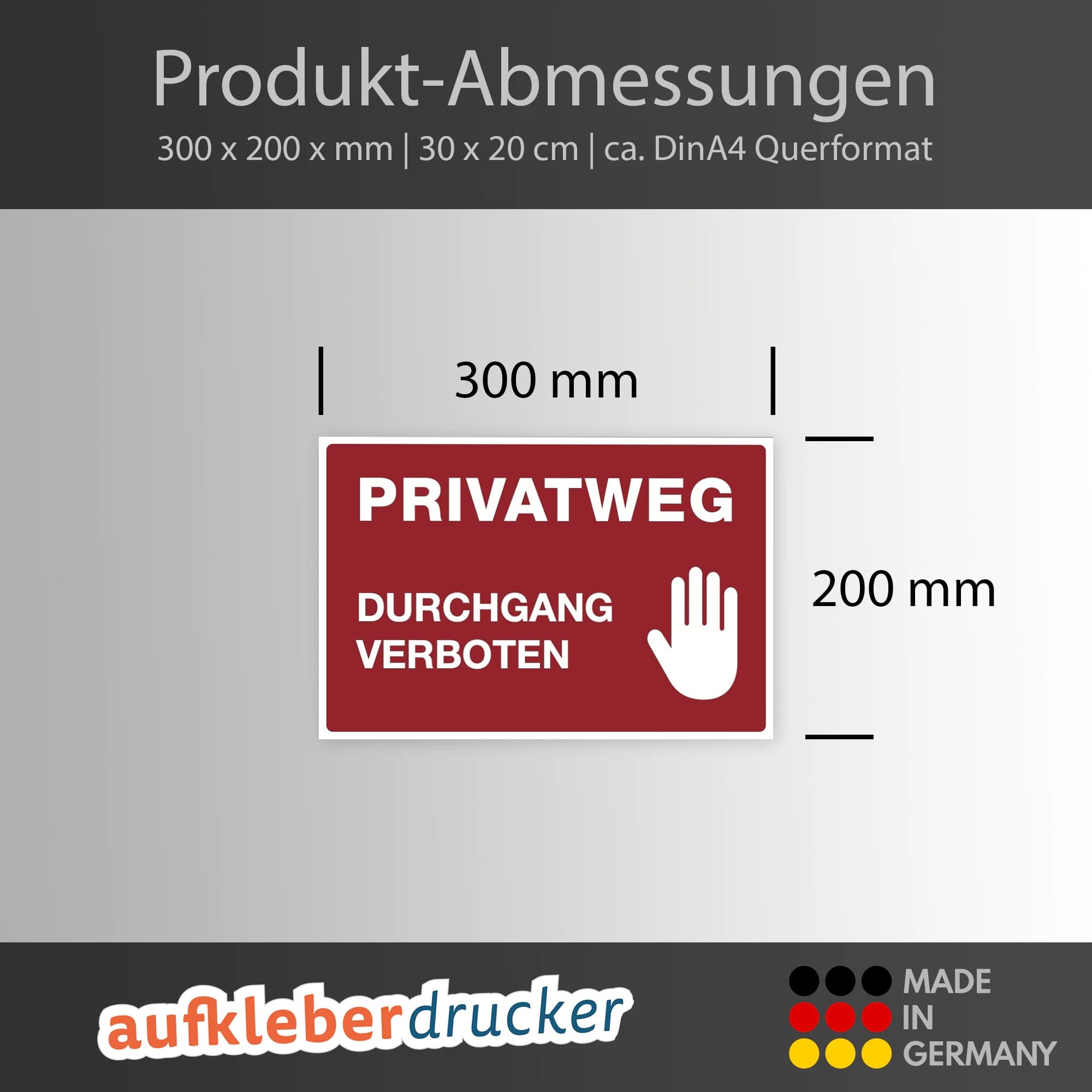 Rotes Aluminium-Verbundschild "Privatweg - Durchgang Verboten" 300x200x4 mm, sichtbar mit klarer Beschriftung.