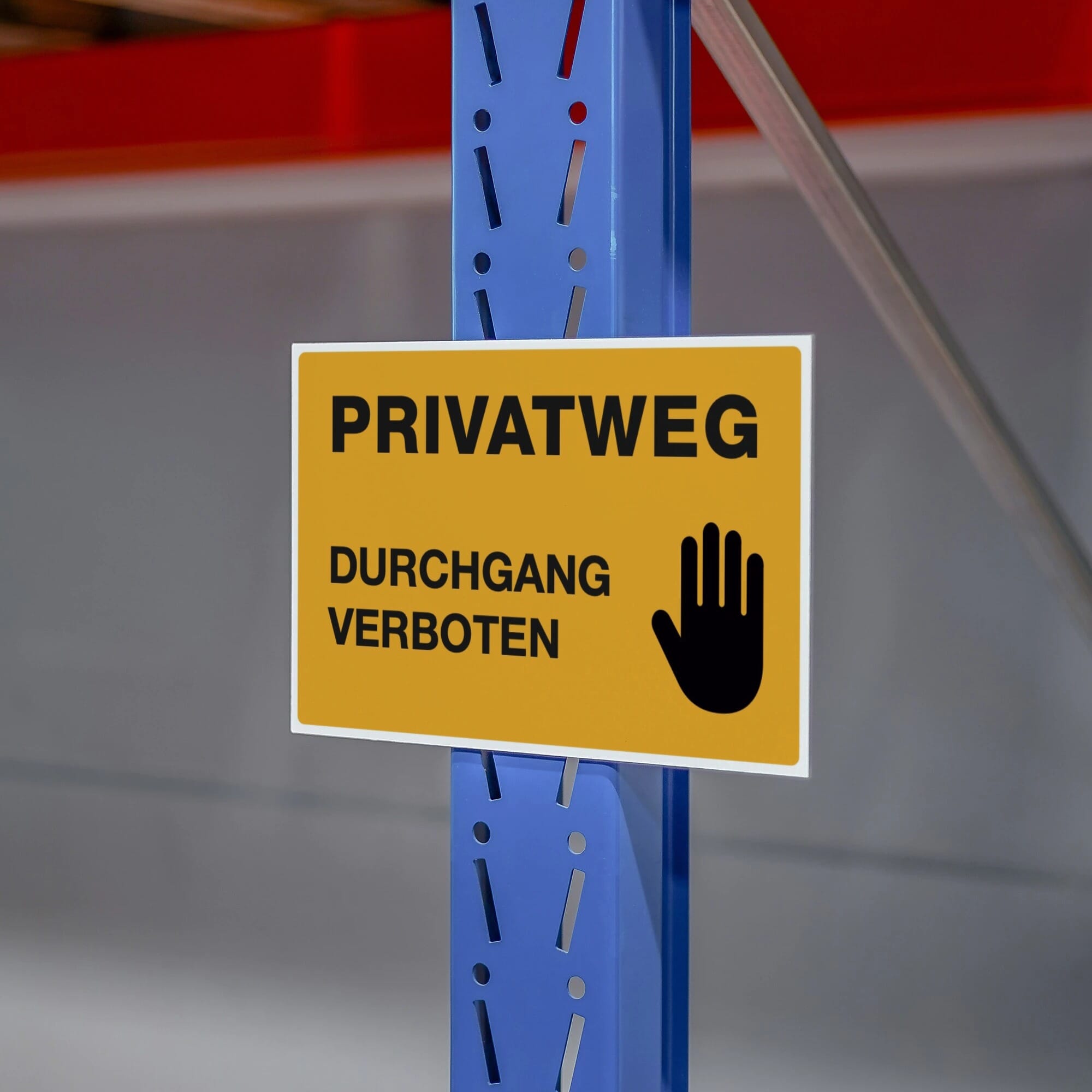Alu-Verbundschild PRIVATWEG mit Durchgang Verboten in Signalgelb, 300x200x4 mm, zeigt "Durchgang verboten" Text auf gelbem Hintergrund