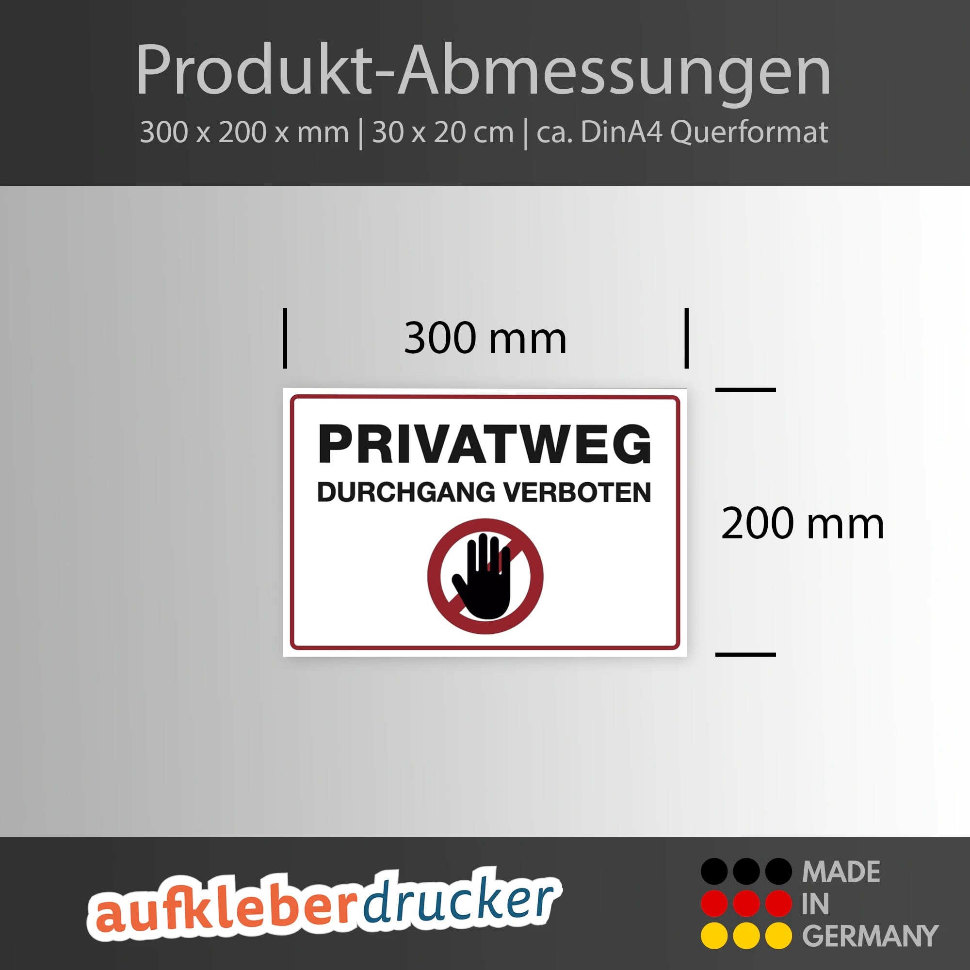 Aufkleber PRIVATWEG – DURCHGANG VERBOTEN (3 St. weiß,300x200 mm)