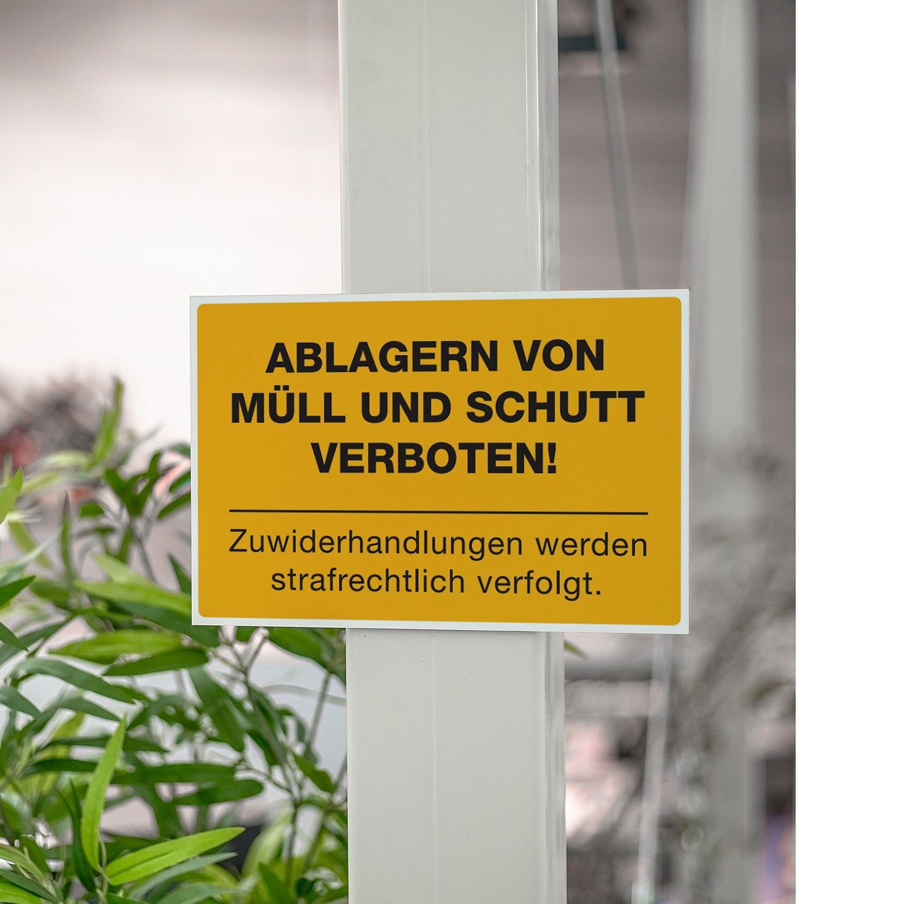 Schild Alu-Verbund Ablagern von Müll und Schutt verboten! (signalgelb, 300x200x4 mm)