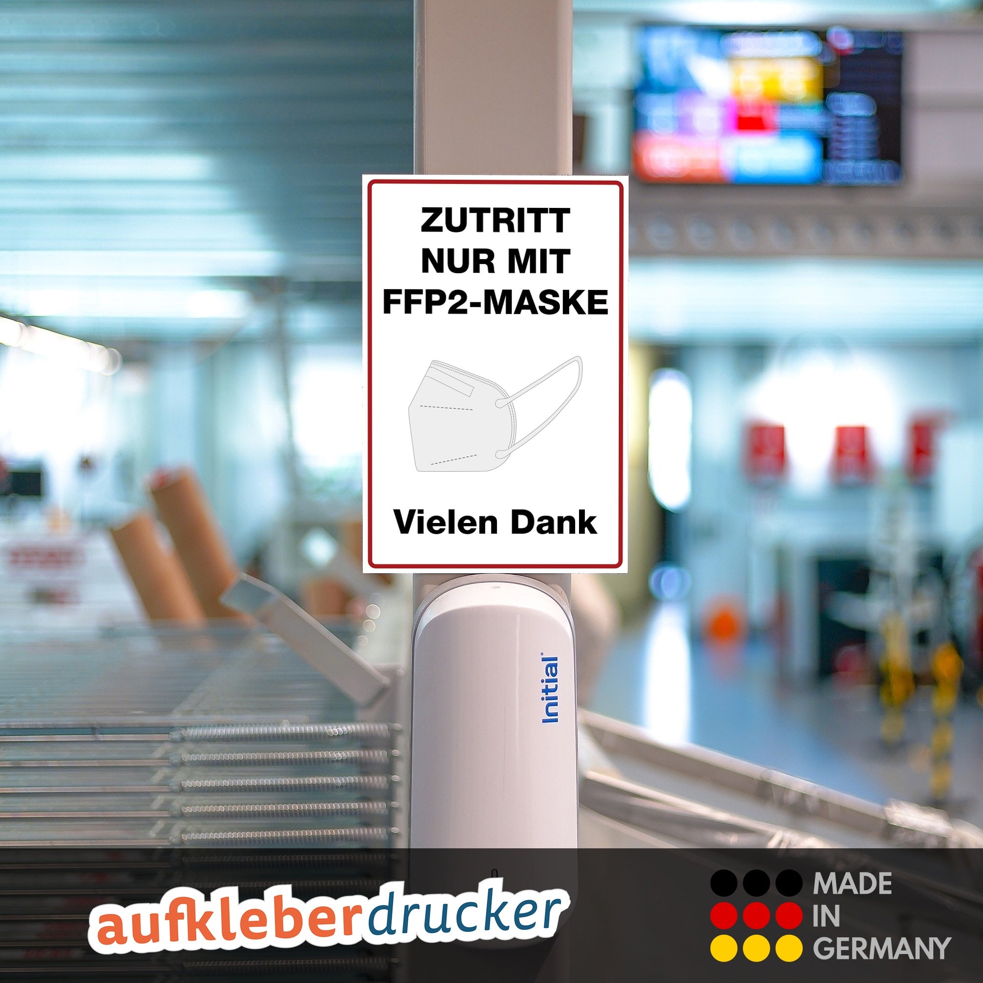 Weiße Aluminium-Verbundtafel mit Aufschrift "Zutritt nur mit FFP2-Maske" in schwarzer Schrift, 200x300x4 mm, für Sicherheitskennzeichnung