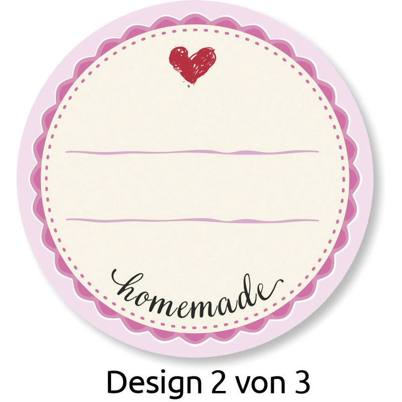 Runde Aufkleber "Homemade" von Avery Zweckform, 50 Stück, weiße Etiketten zum Bedrucken oder Beschriften.