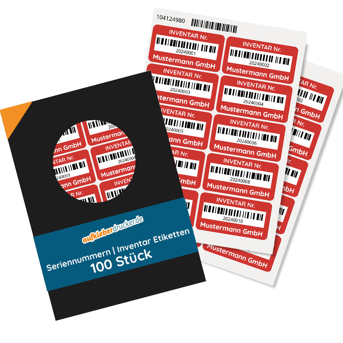Seriennummer Aufkleber / Inventar Aufkleber 100 Stück 48x24 mm mit fortlaufender Nummer