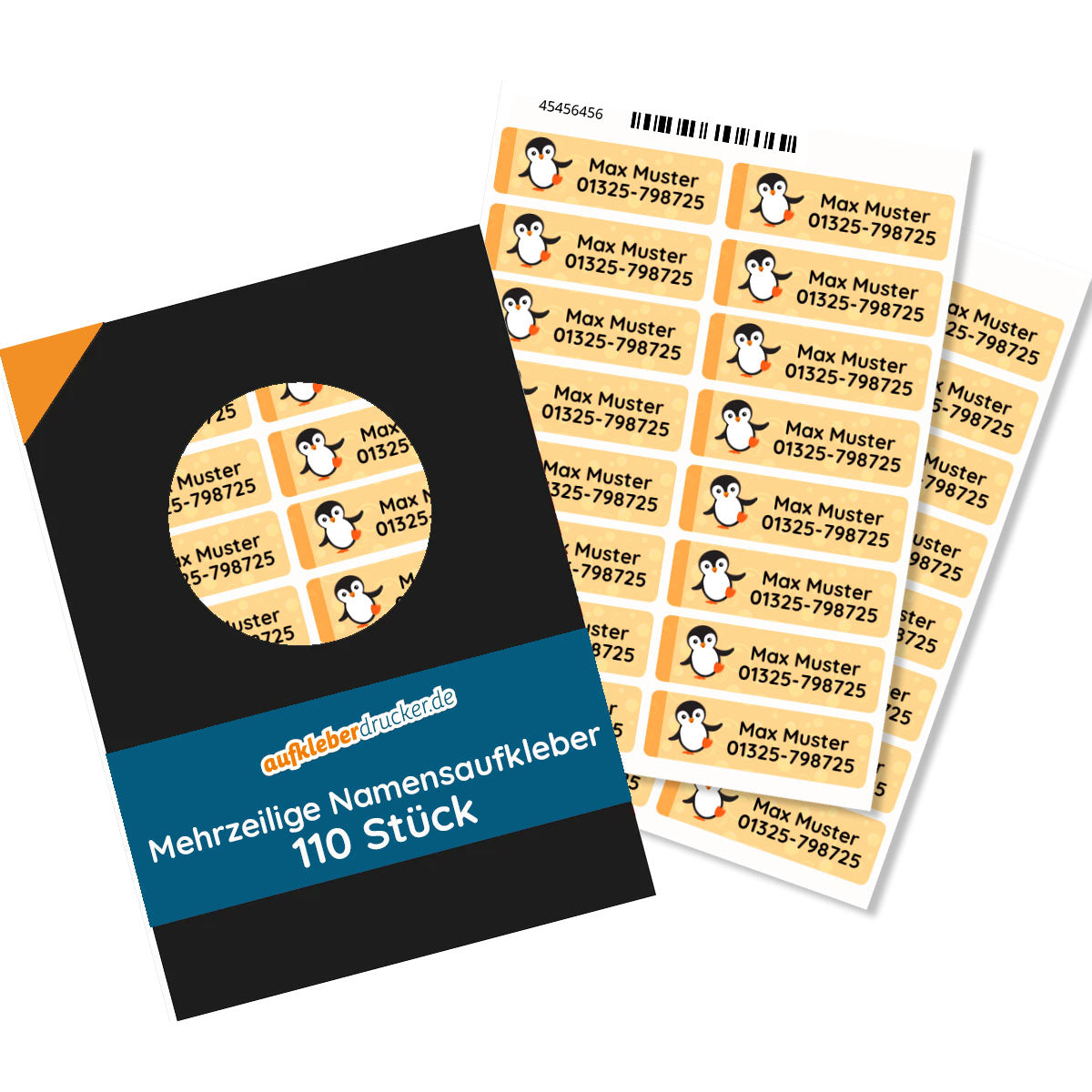 Mehrzeilige Namensaufkleber in 50x15 mm, 110 Stück, aufkleberdrucker.de, bunte Aufkleber mit mehrzeiligem Text auf Papier