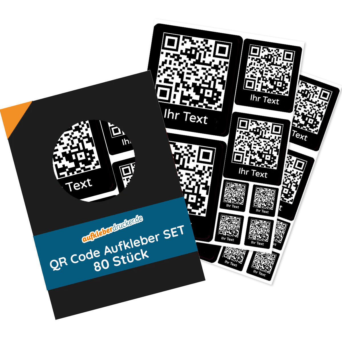 80 QR-Code Aufkleber in drei Größen, aufkleberdrucker.de, verschiedene Größen, quadratisch, klebrig, für Etiketten und Werbung