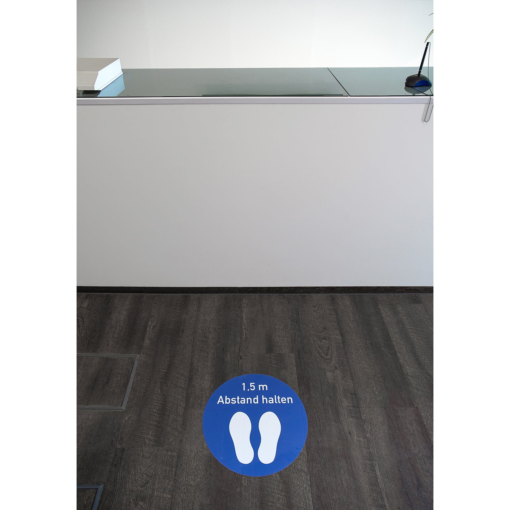 Fußbodenaufkleber 400x400 mm / Blau - Abstand halten