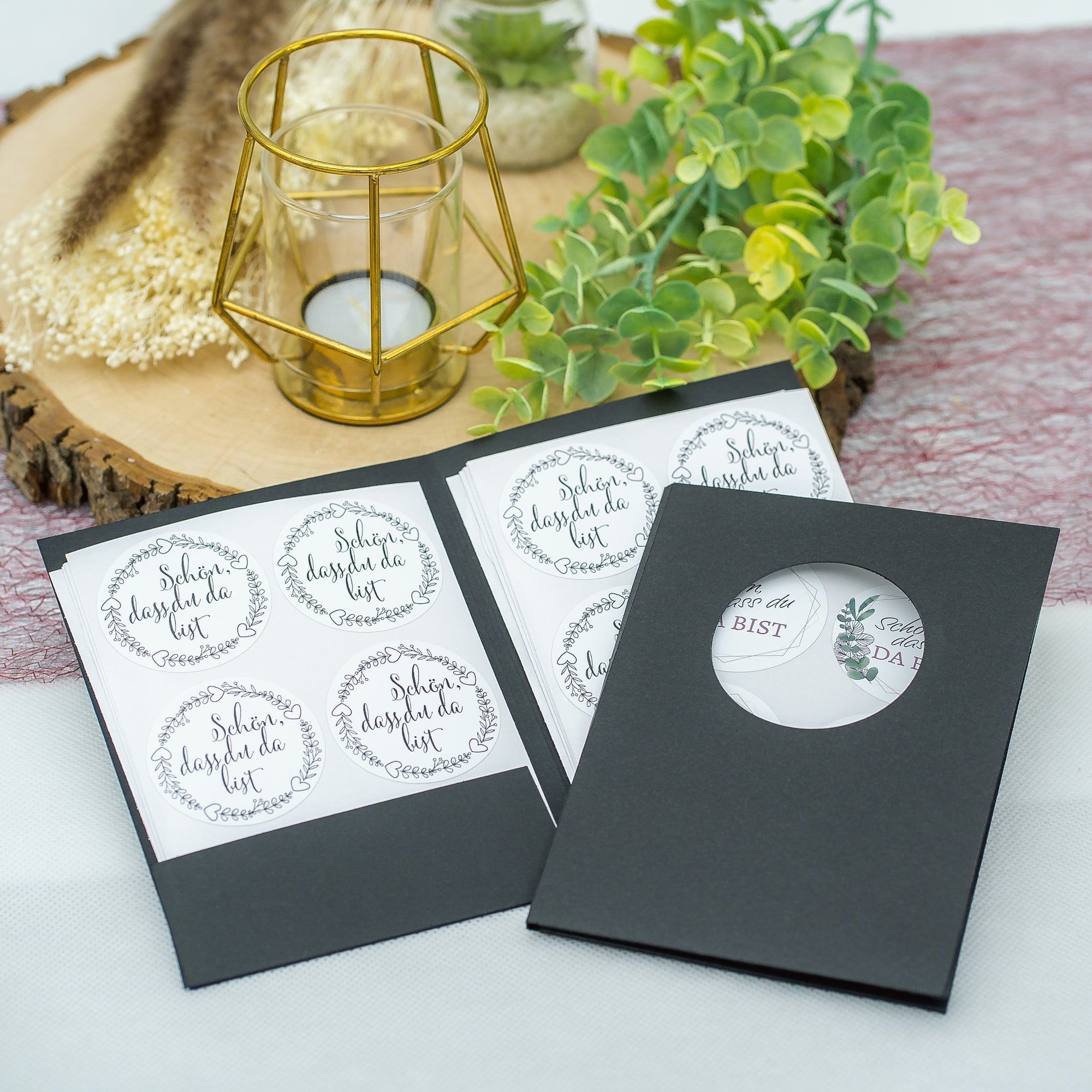 Aufkleber für Hochzeit "Eukalyptus" (Set mit 80 Aufklebern in verschiedenen Größen & Texte)