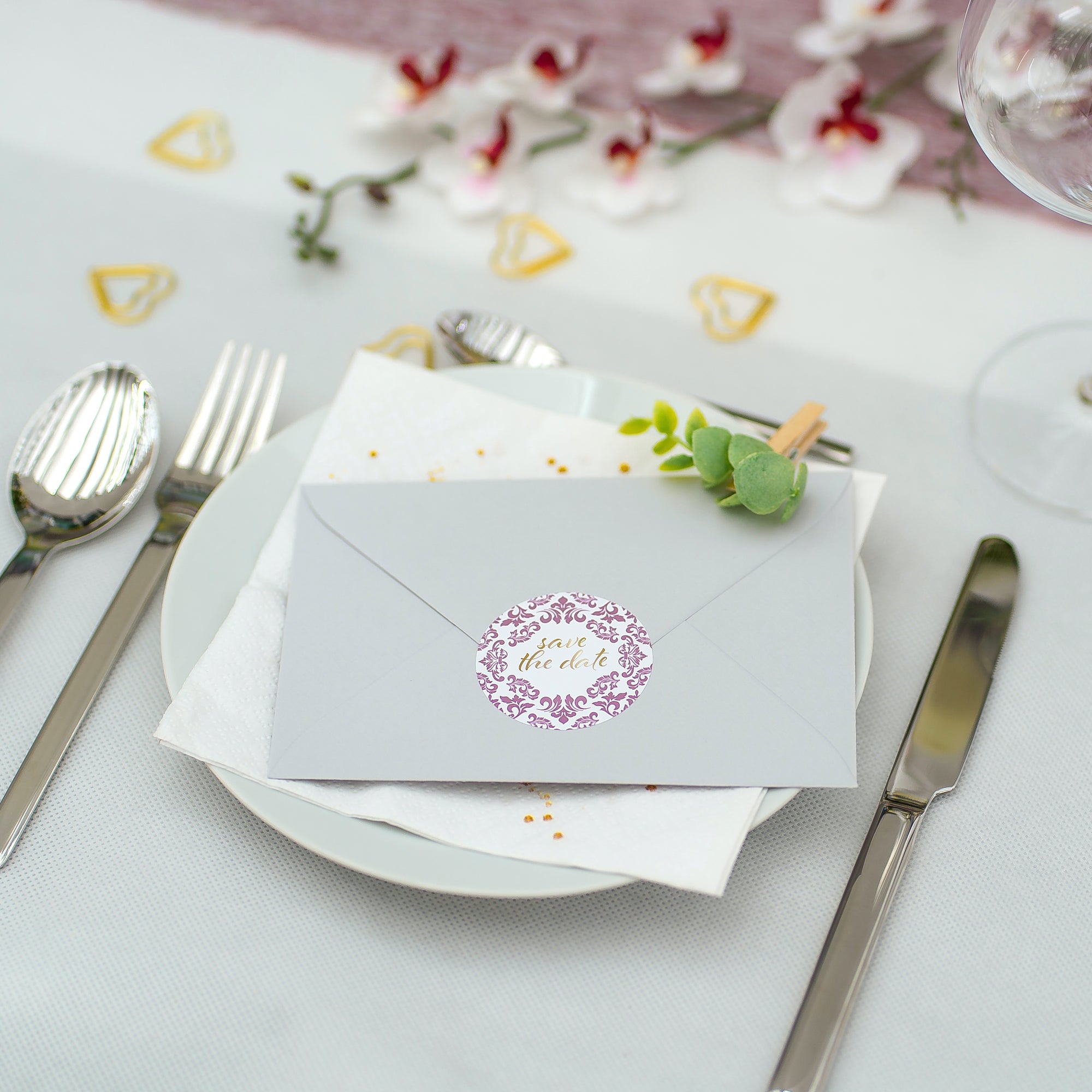 Aufkleber für Hochzeit "Ornament" (Set mit 80 Aufklebern in verschiedenen Größen & Texte)