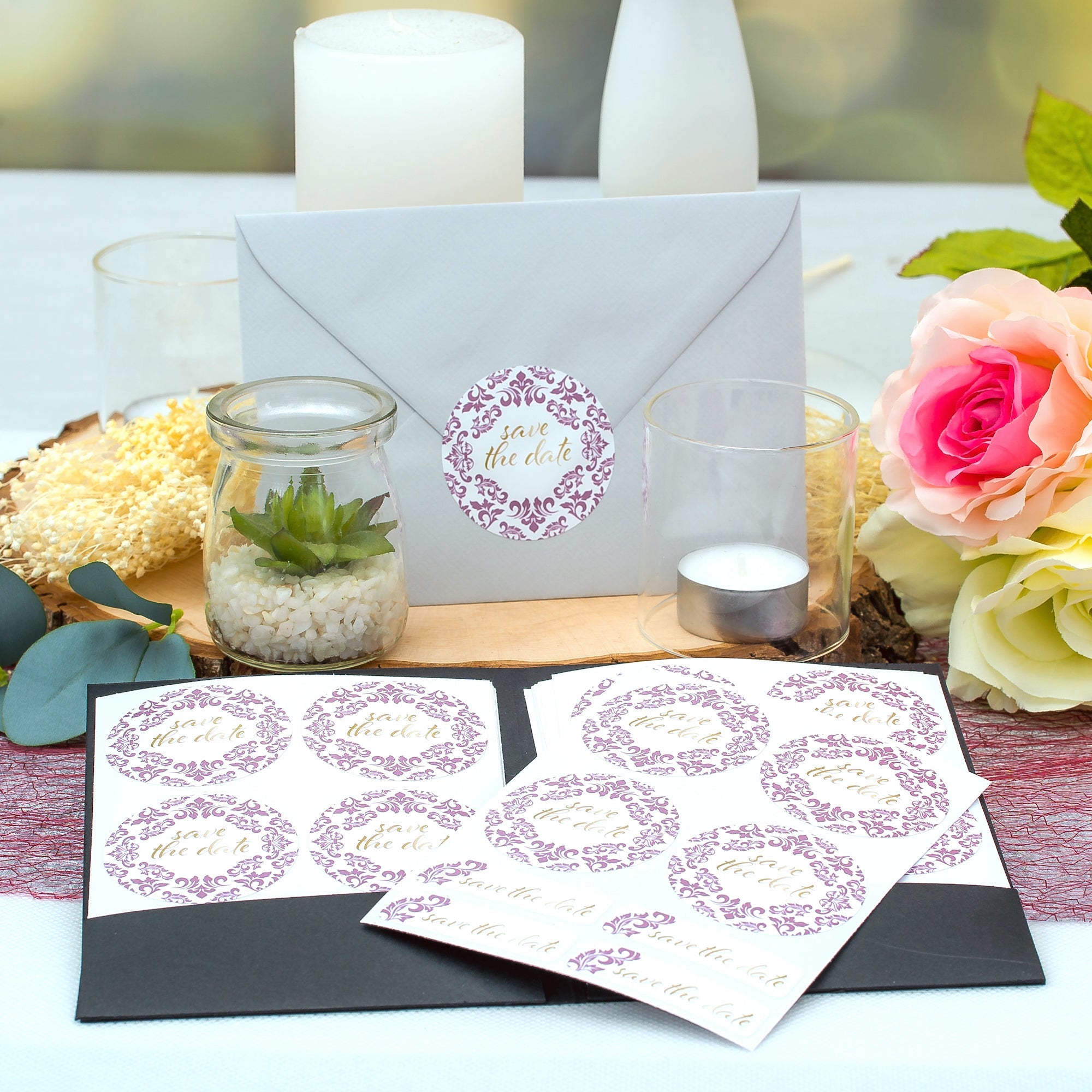 Aufkleber für Hochzeit "Ornament" (Set mit 80 Aufklebern in verschiedenen Größen & Texte)