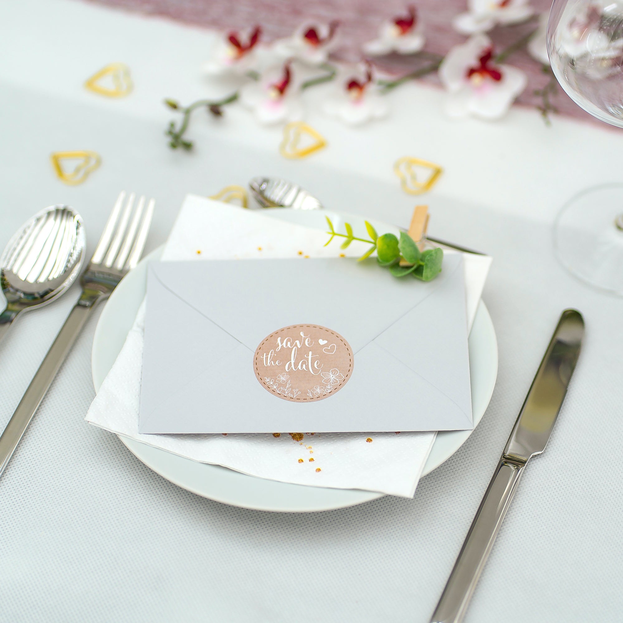 Aufkleber für Hochzeit "Papierdekor" (Set mit 80 Aufklebern in verschiedenen Größen & Texte)