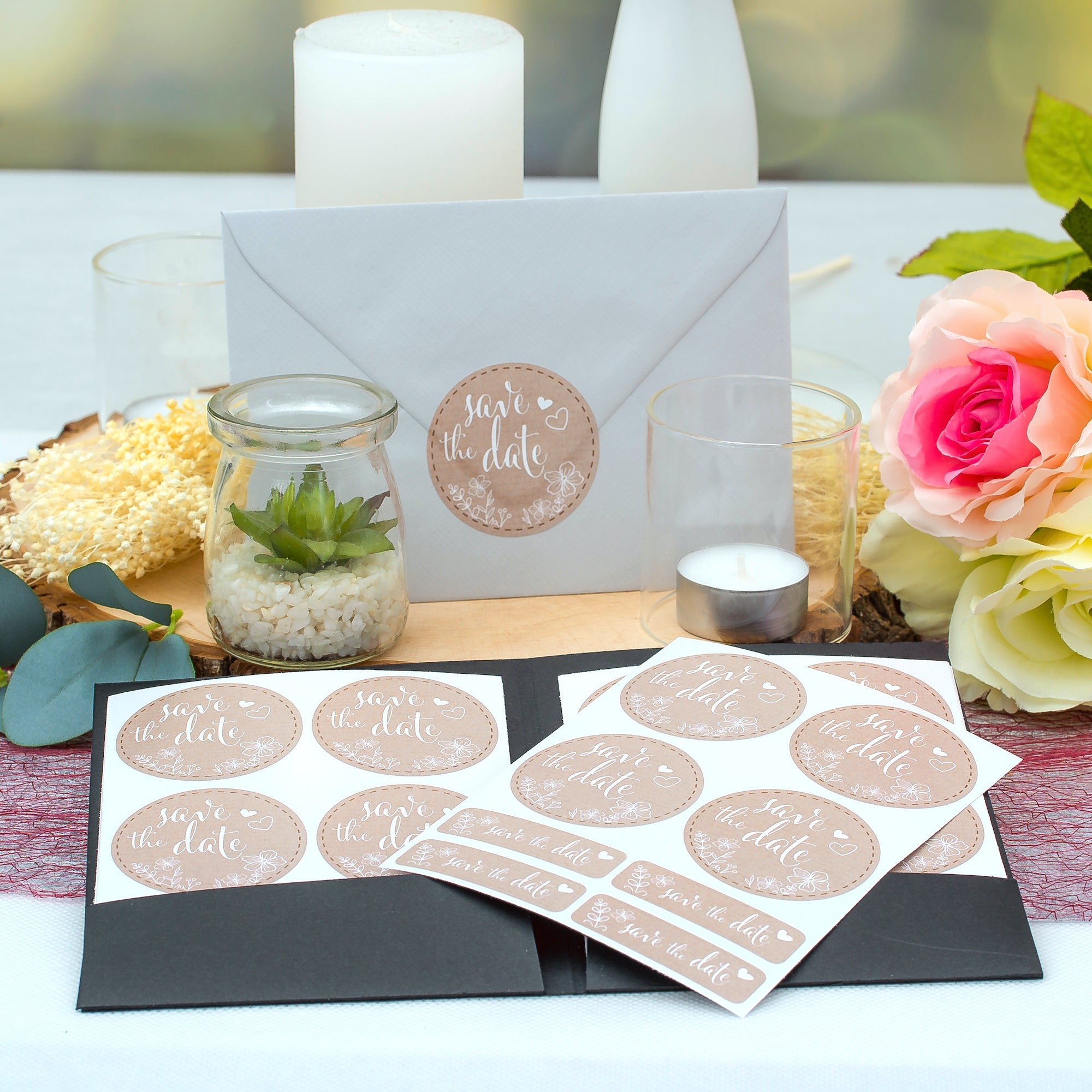 Aufkleber für Hochzeit "Papierdekor" (Set mit 80 Aufklebern in verschiedenen Größen & Texte)