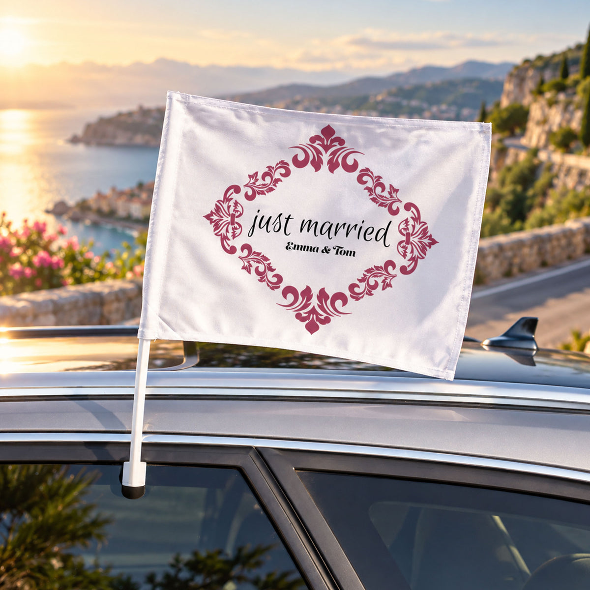 Individuelle Autofahne mit Halterung, 400x300 mm, bedruckte Autoflagge für Werbung, Events und Fans, von kinder-druckerei.de