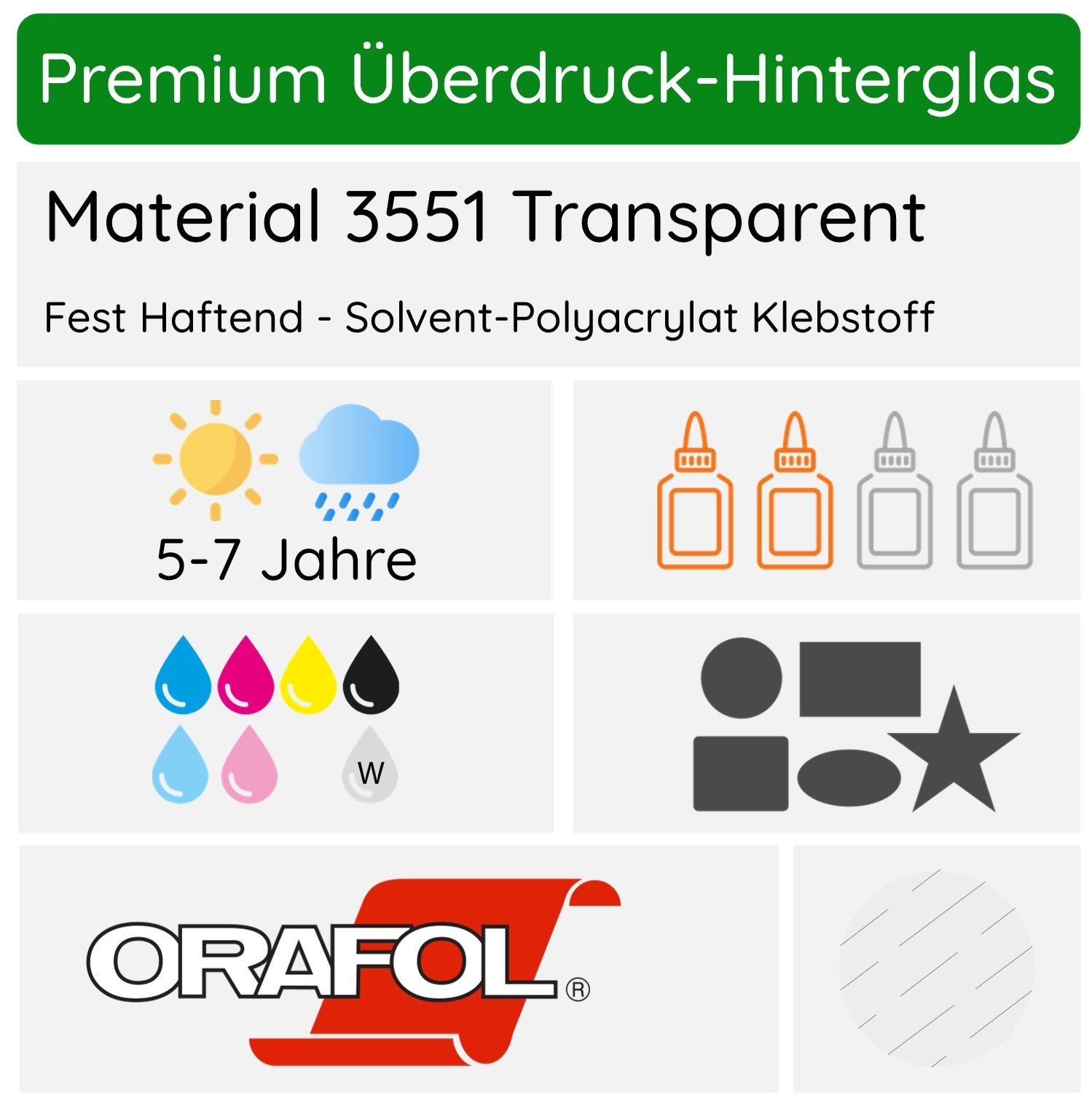 Hinterglasaufkleber Vinyl 5-7 Jahre Haltbarkeit (innenklebende Scheibenaufkleber)