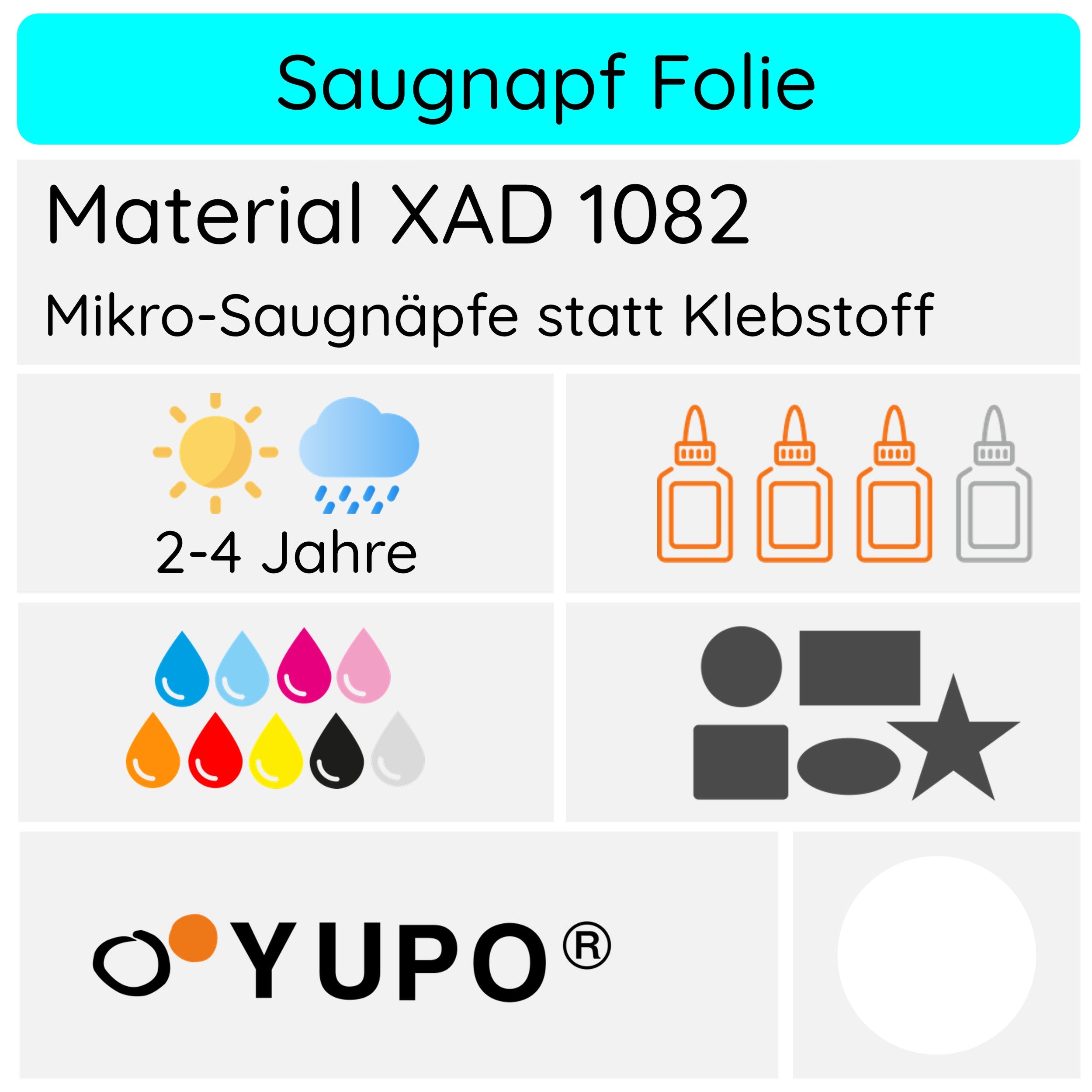 Haftfolie ohne Kleber / YUPOTako® XAD 1082 Klebefolie - aufkleberdrucker.de