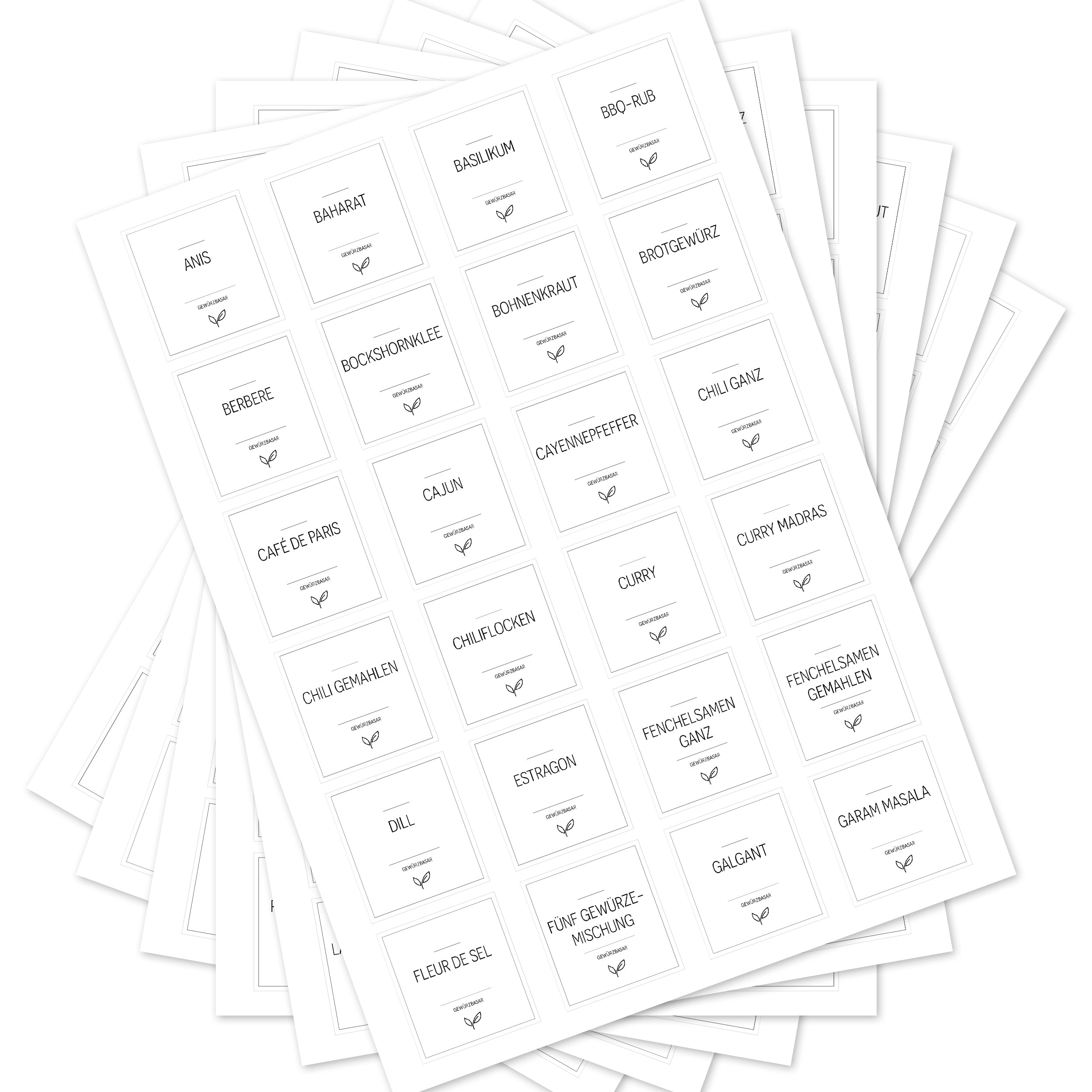 Weiße, eckige Gewürzetiketten von aufkleberdrucker.de für Gewürzgläser, 144 Stück, ideal zum Beschriften von Gewürzbehältern