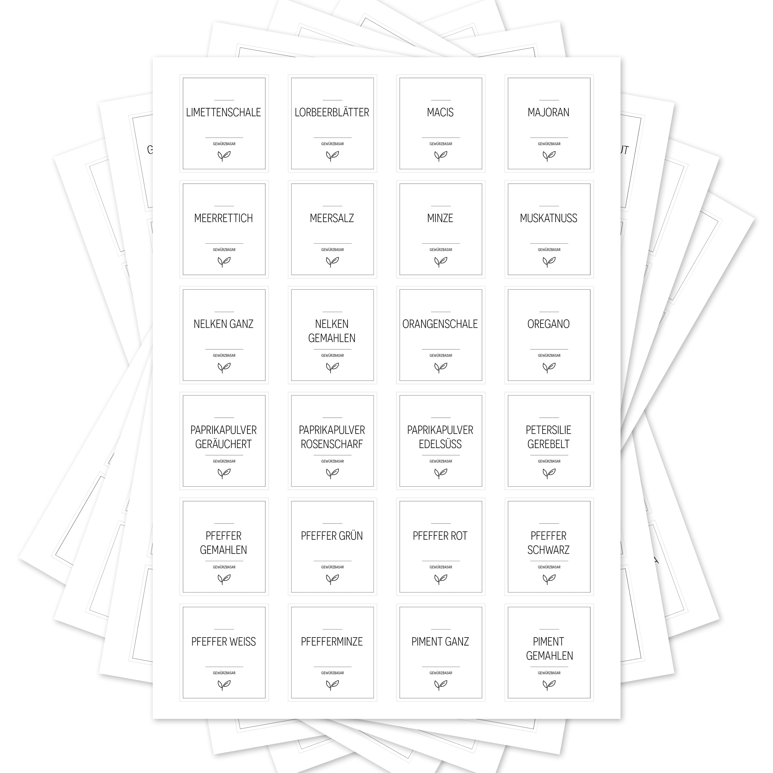 Weiße, eckige Gewürzetiketten für Gewürzgläser, Set mit 144 Aufklebern von aufkleberdrucker.de, ideal zum Kennzeichnen.