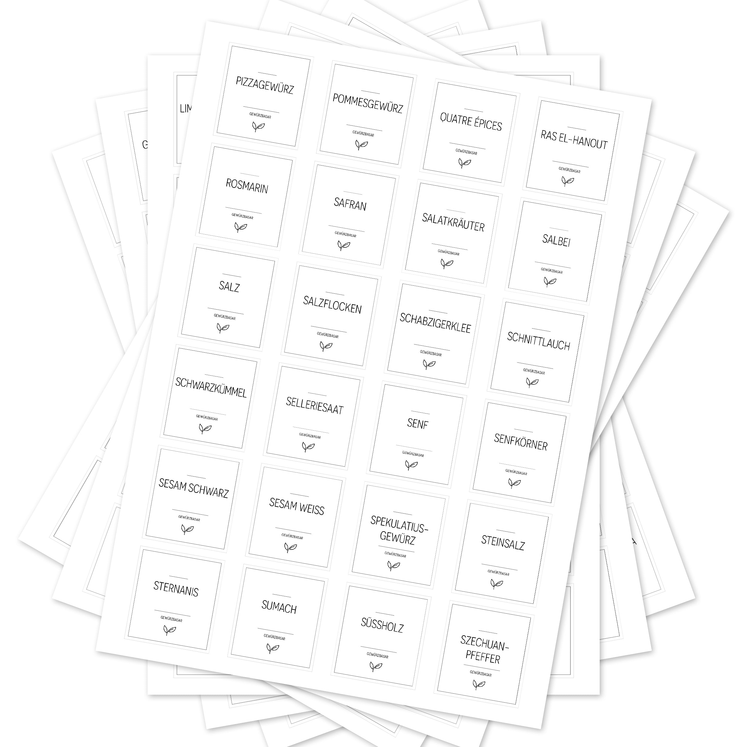 Weiße, eckige Gewürzetiketten für Gewürzgläser, Set mit 144 Aufklebern von aufkleberdrucker.de, ideal zur Ordnung und Beschriftung