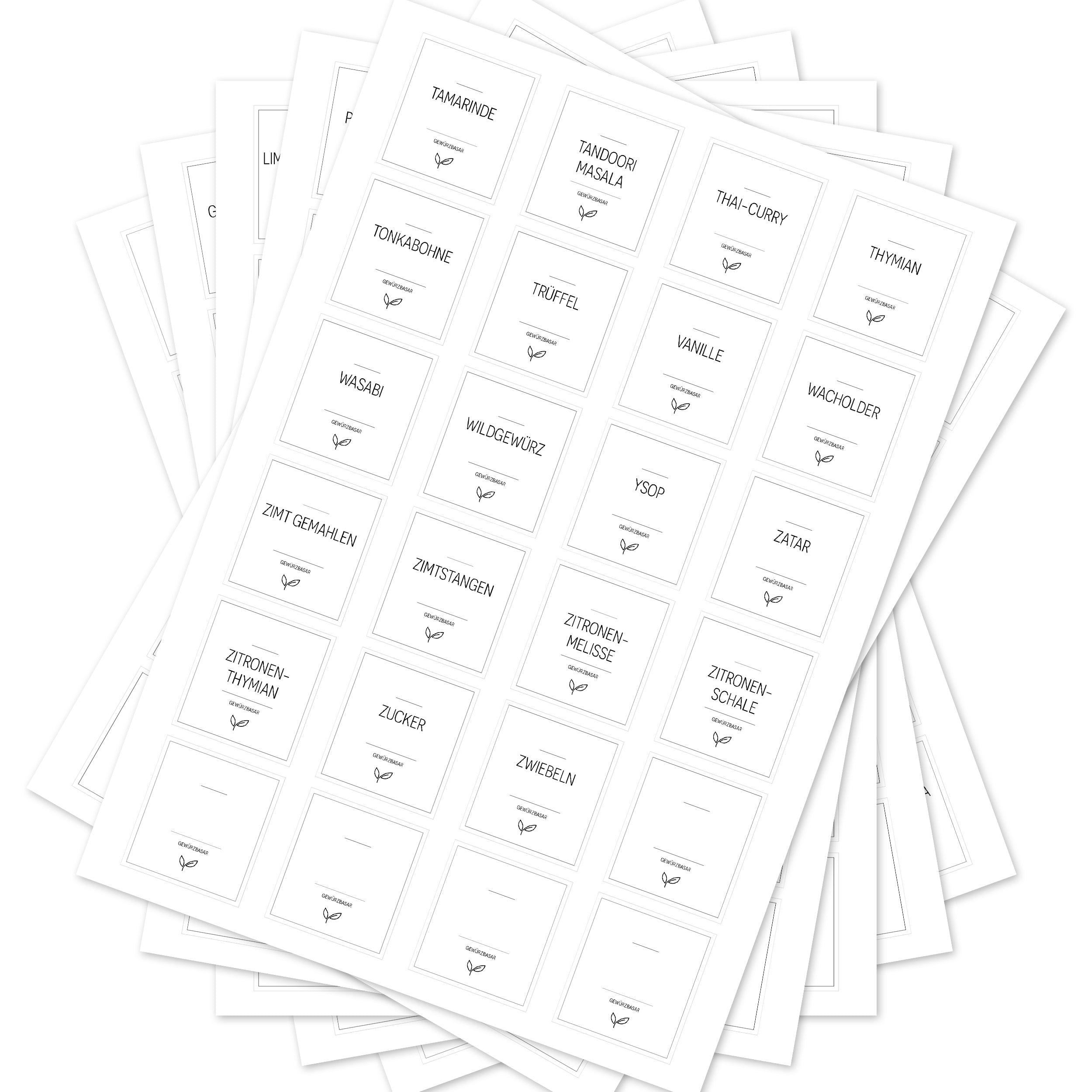Weiße, eckige Gewürzetiketten für Gläser, 144 Stück, von aufkleberdrucker.de, perfekt zum Beschriften von Gewürzgläsern
