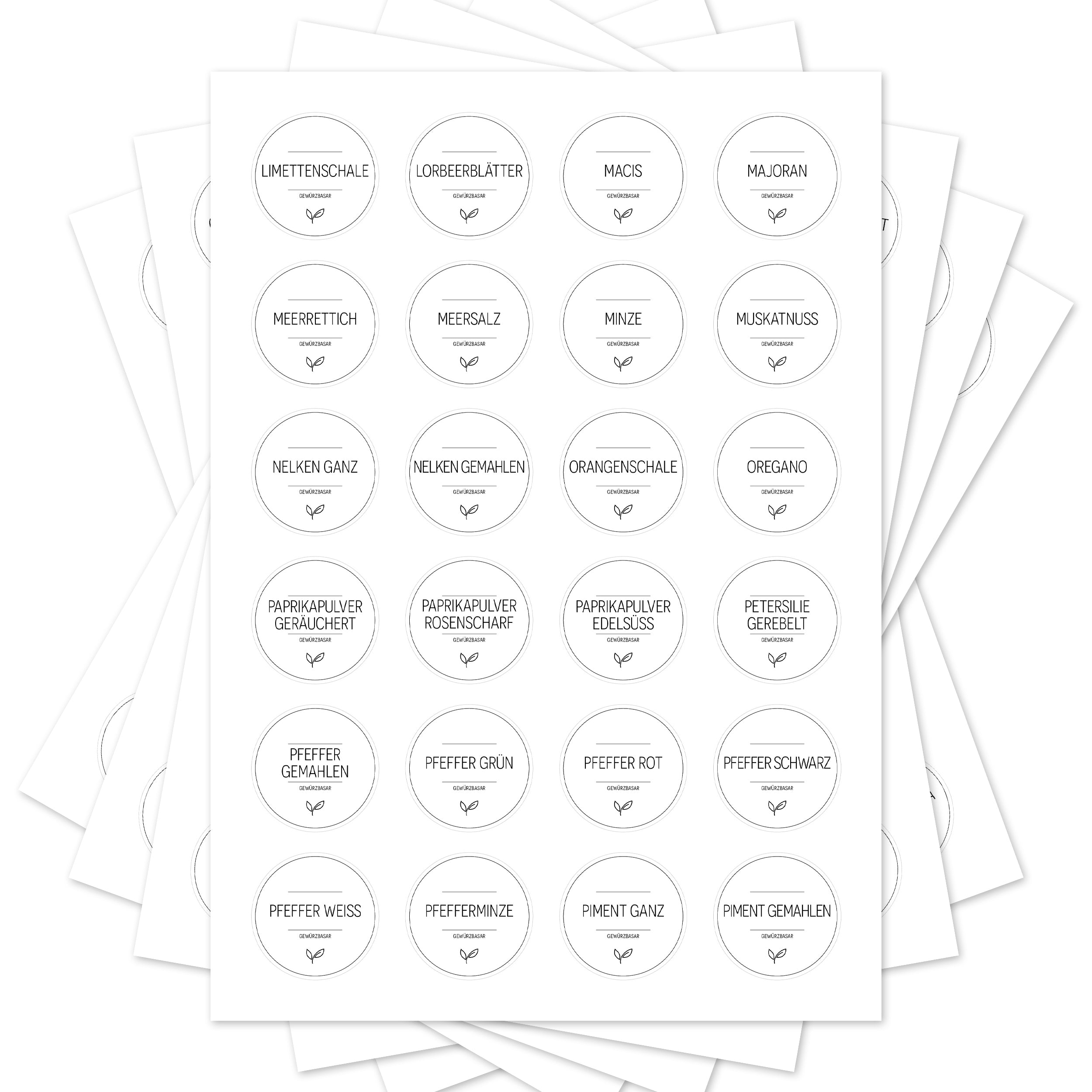 Runde weiße Gewürzetiketten für Gläser, Set mit 144 Aufklebern, ideal für Gewürzgläser von aufkleberdrucker.de