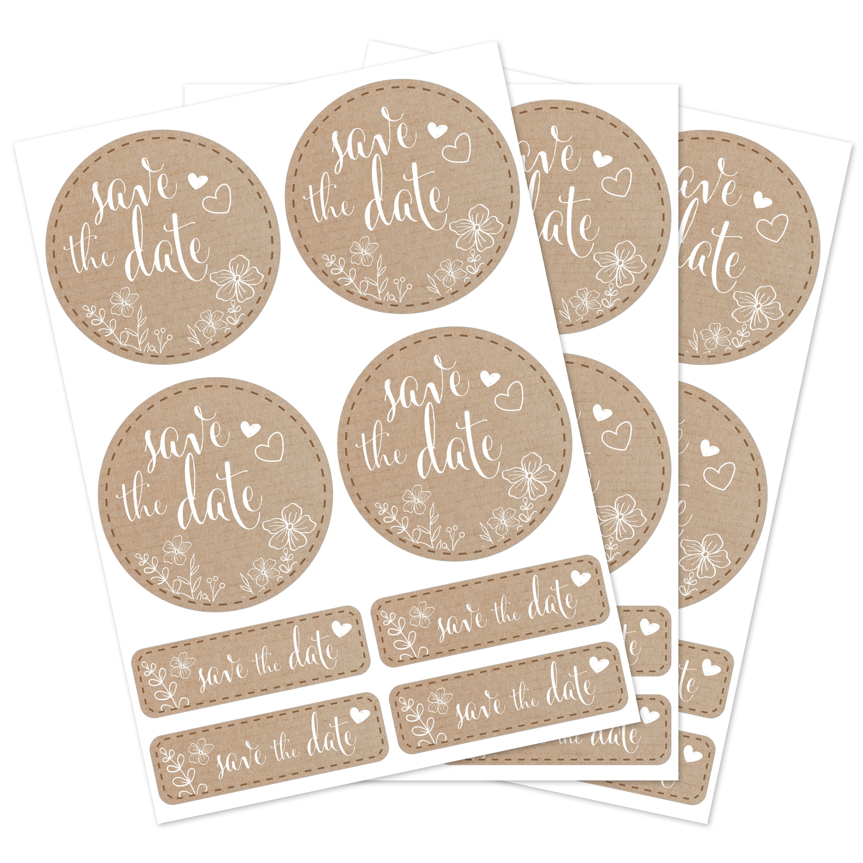 Aufkleber für Hochzeit "Papierdekor" (Set mit 80 Aufklebern in verschiedenen Größen & Texte)