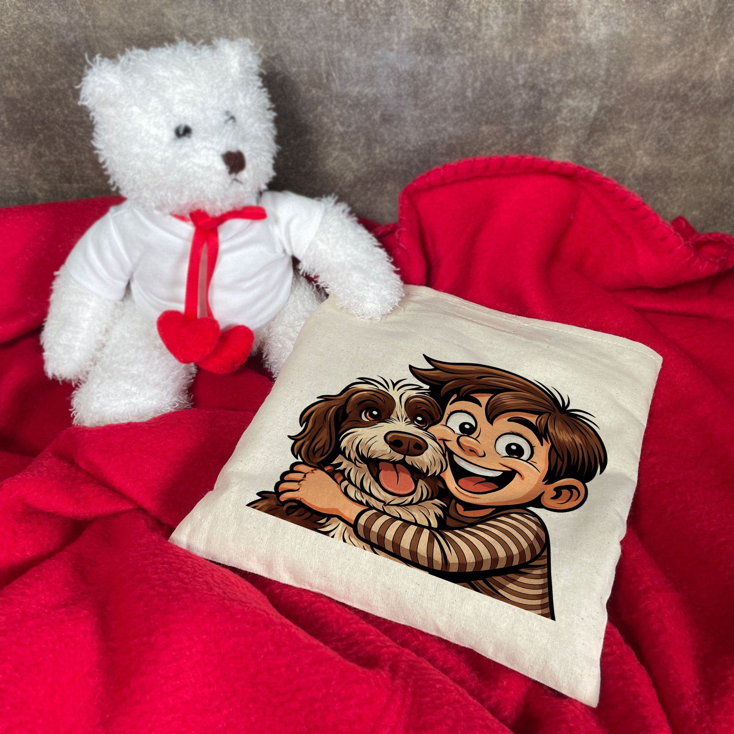 Buntes Kirschkernkissen mit Comic-Karikatur und personalisierbarer Gestaltung, ideal für Komfort und individuelle Geschenke.