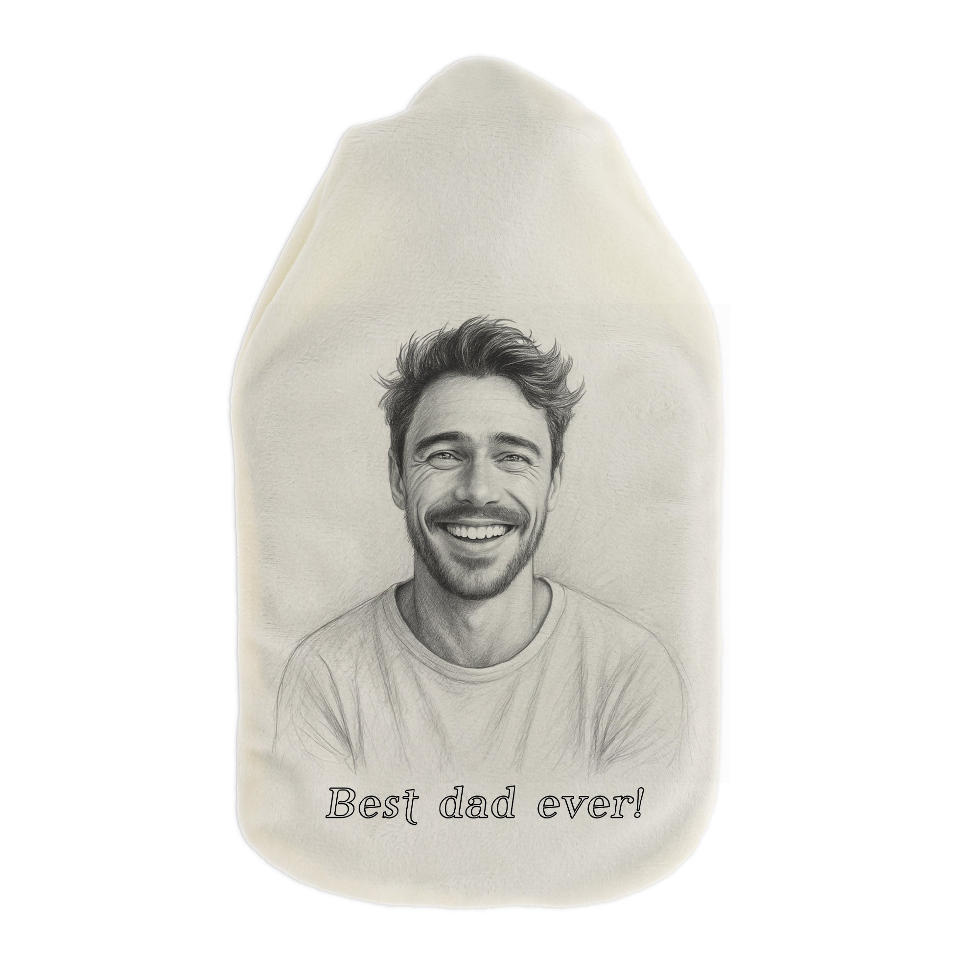 Warme Wärmflasche mit Bleistiftzeichnung und personalisierter Gestaltung, ideal für Komfort und individuelle Geschenkideen