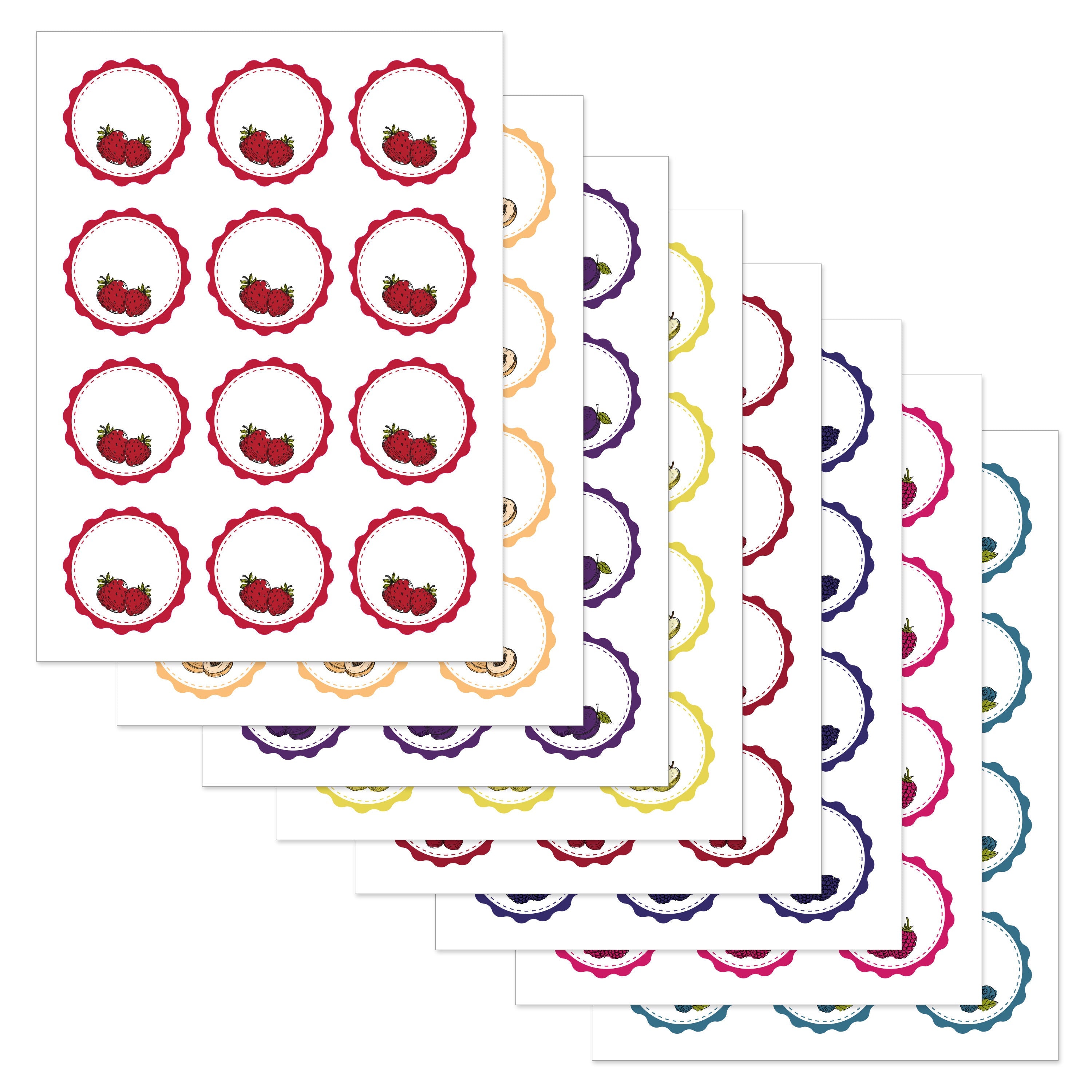 Marmeladenetiketten-Set mit verschiedenen Motiven, 3 Bögen, aufkleberdrucker.de, kreative Aufkleber für Marmeladengläser